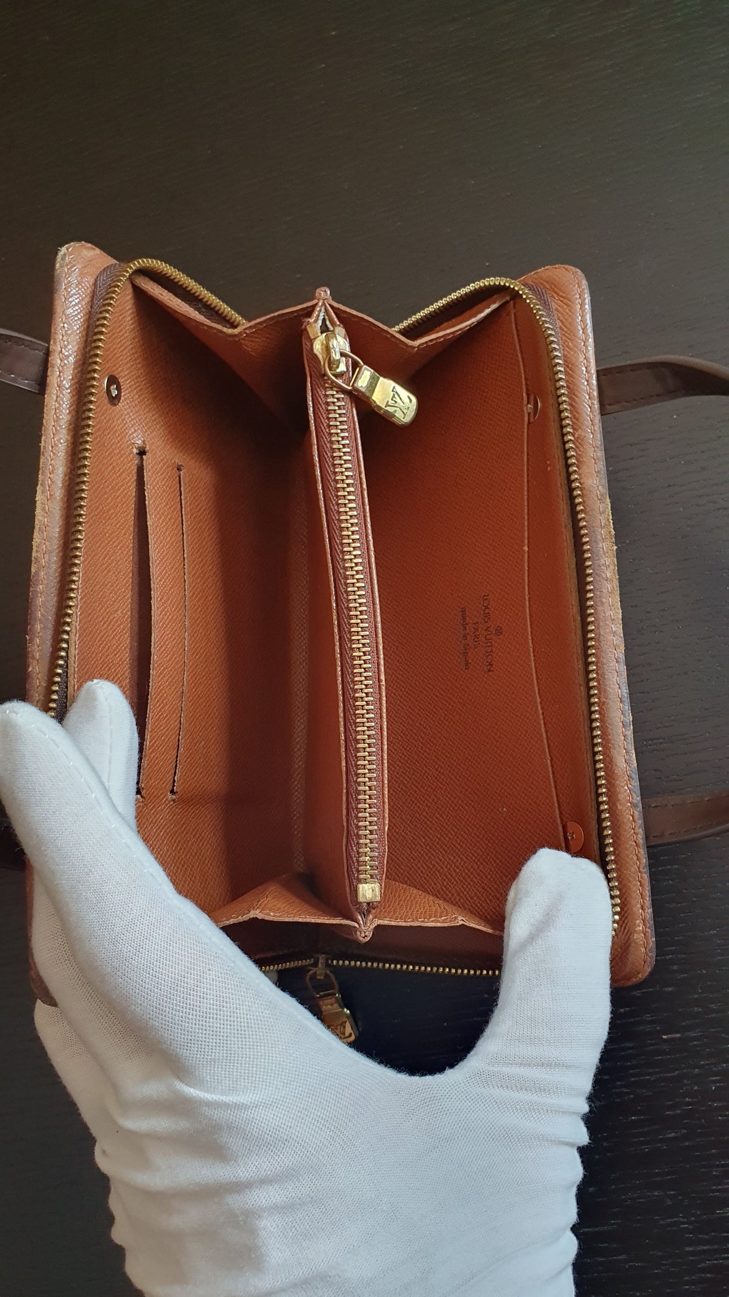 Authentic Vintage Louis Vuitton Upcycle Brown Monogram Zip Wallet with Two Handles