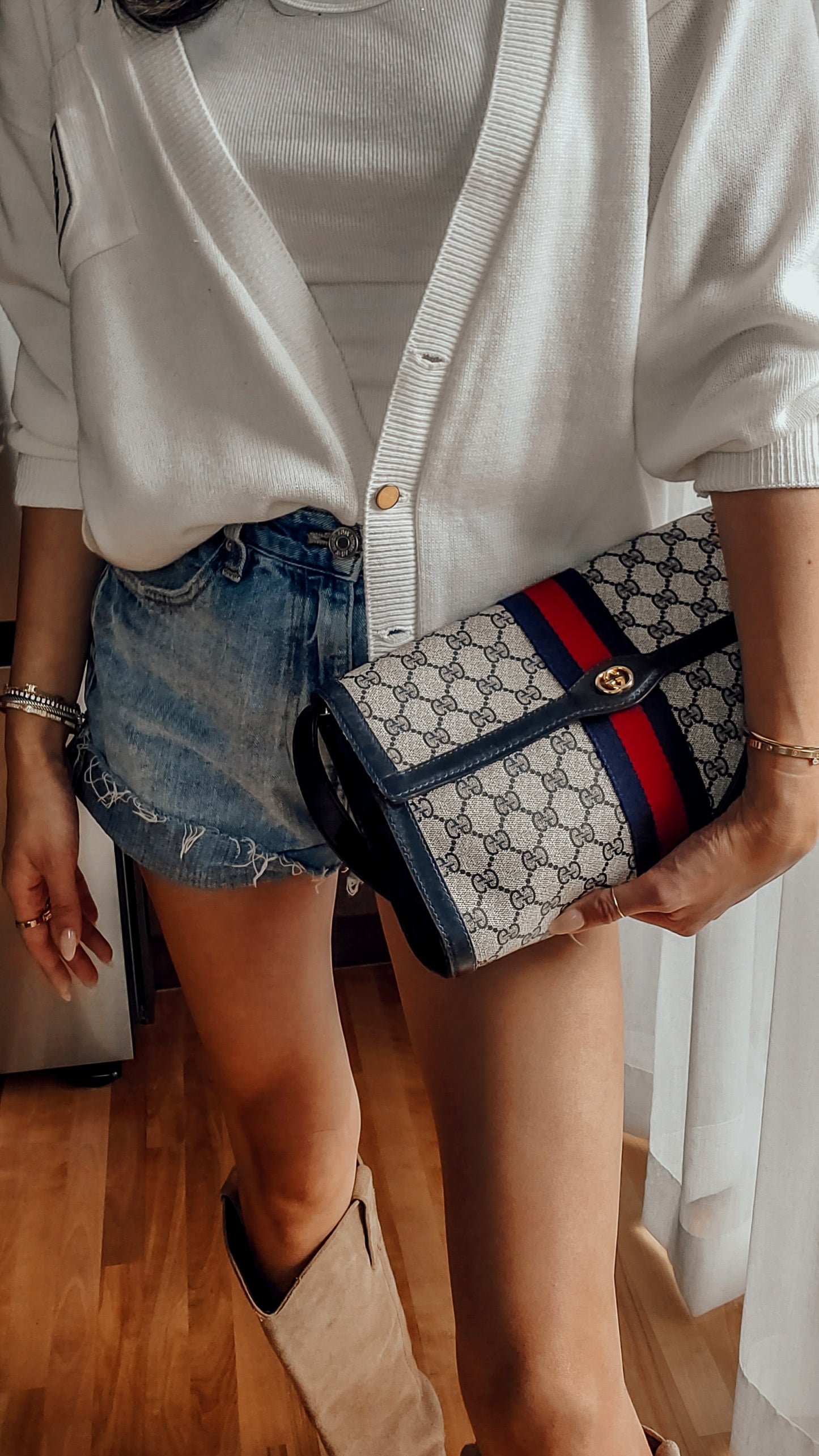 Authentic Vintage Gucci Upcycle (Dark Navy) Large Purse with Shoulder Strap