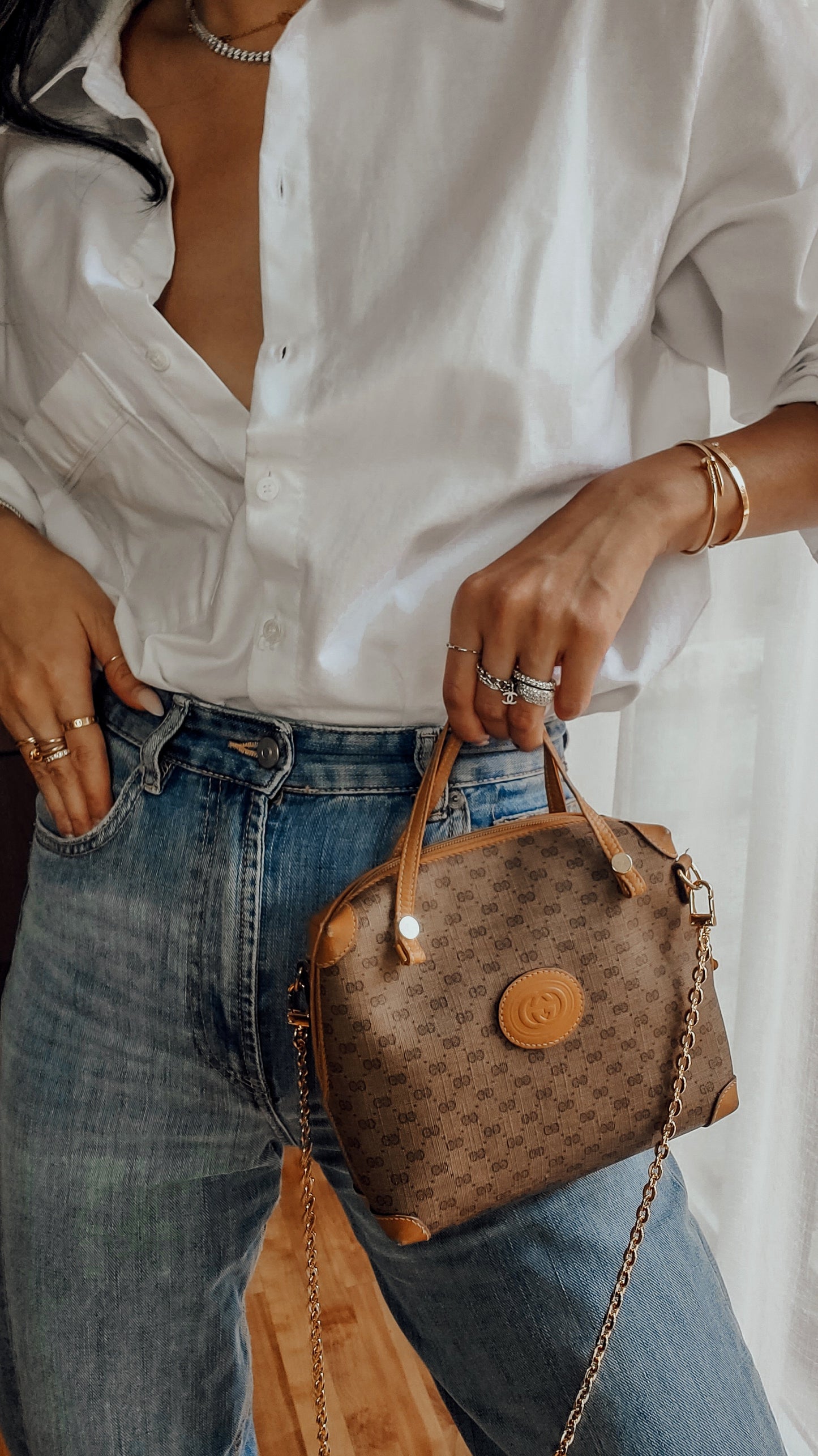 Authentic Vintage Gucci Upcycle Tan Bag with Straps & Chain