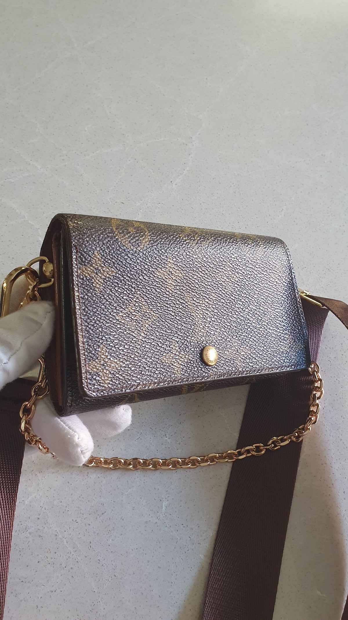 Authentic Vintage Louis Vuitton Upcycle Small Wallet with Strap and Chain