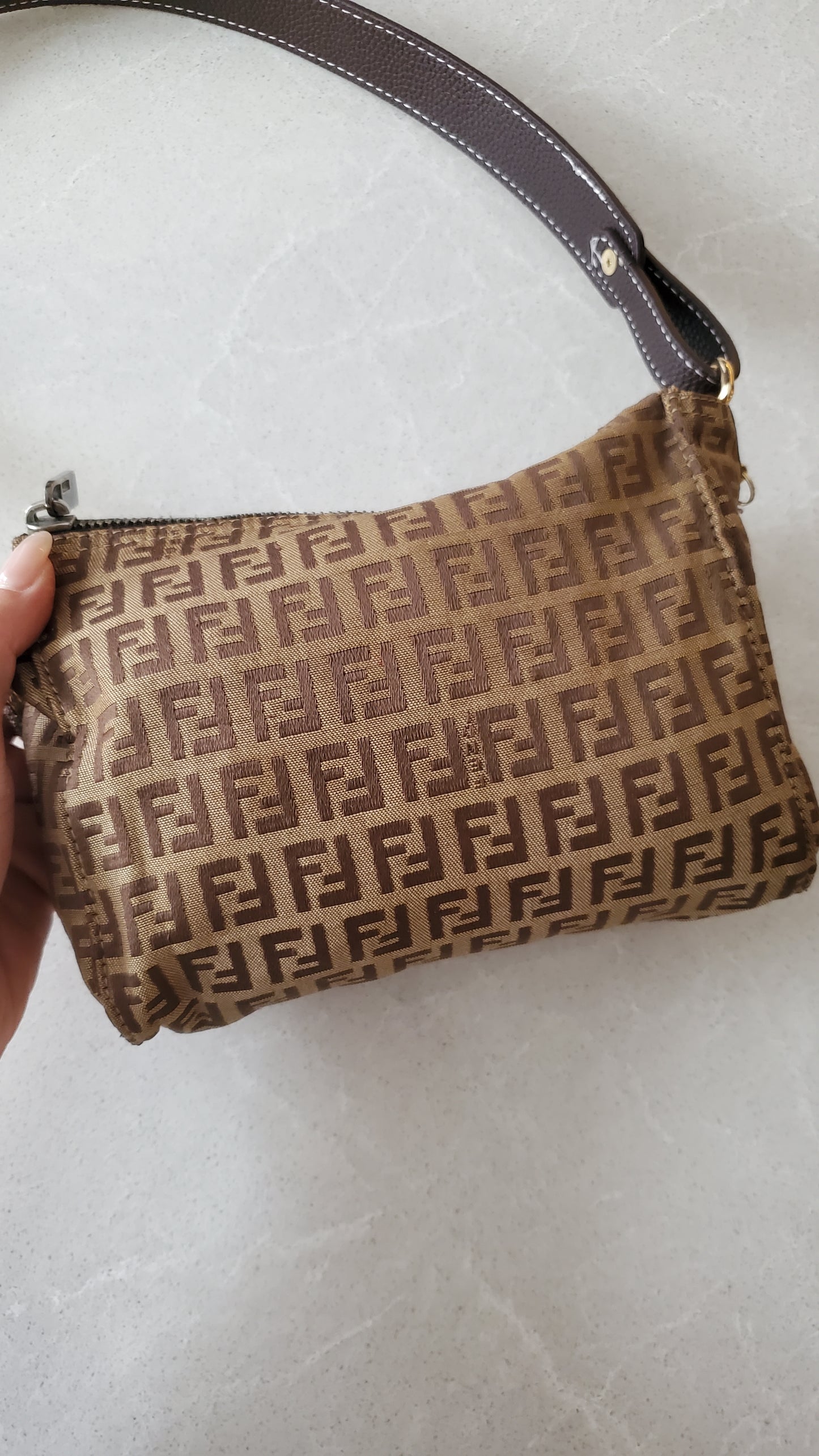 Authentic Vintage Fendi Upcycle Brown Shoulder Purse with Chain & Strap