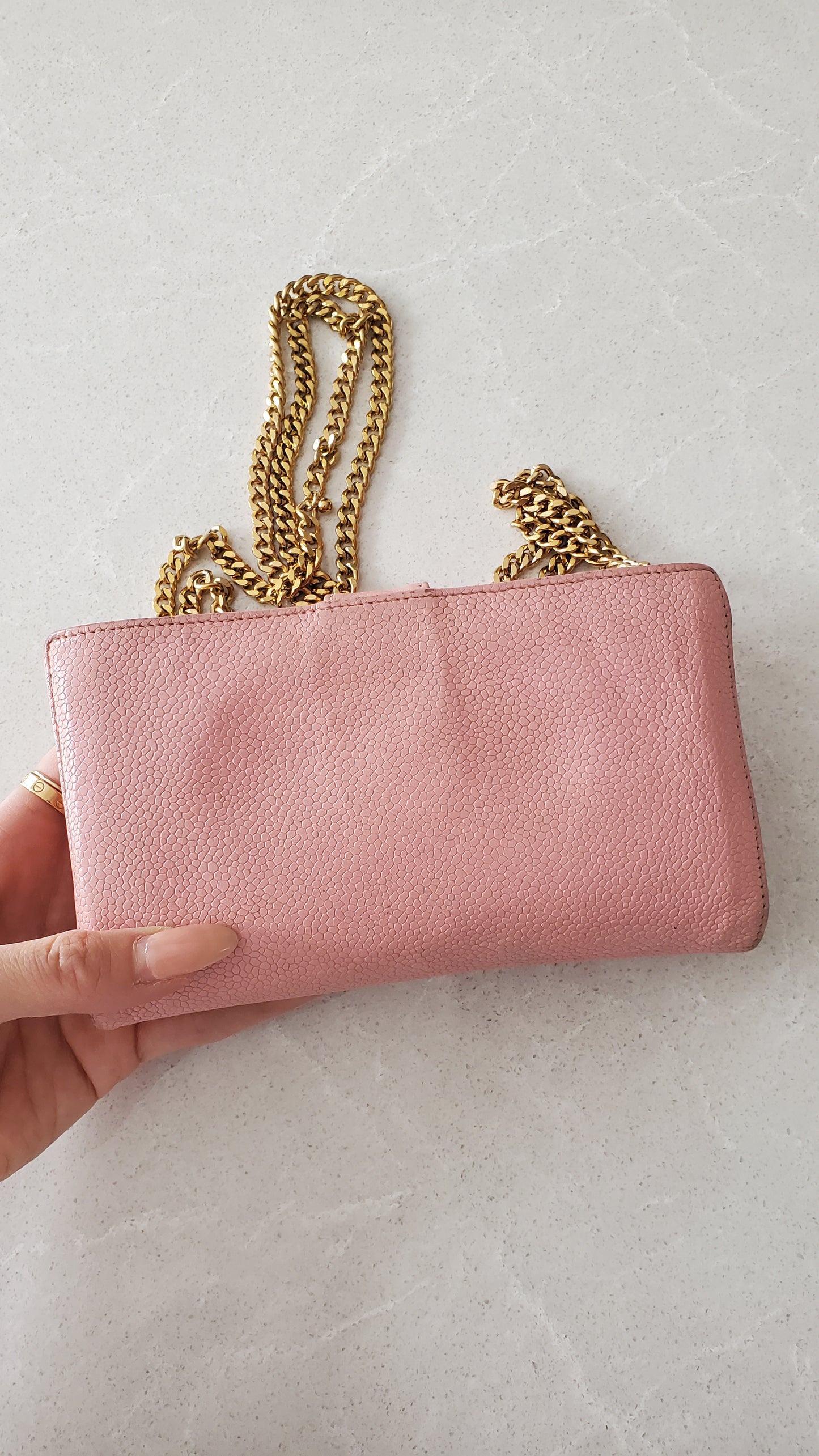 Authentic Chanel Upcycle Pink Caviar Wallet on Chain