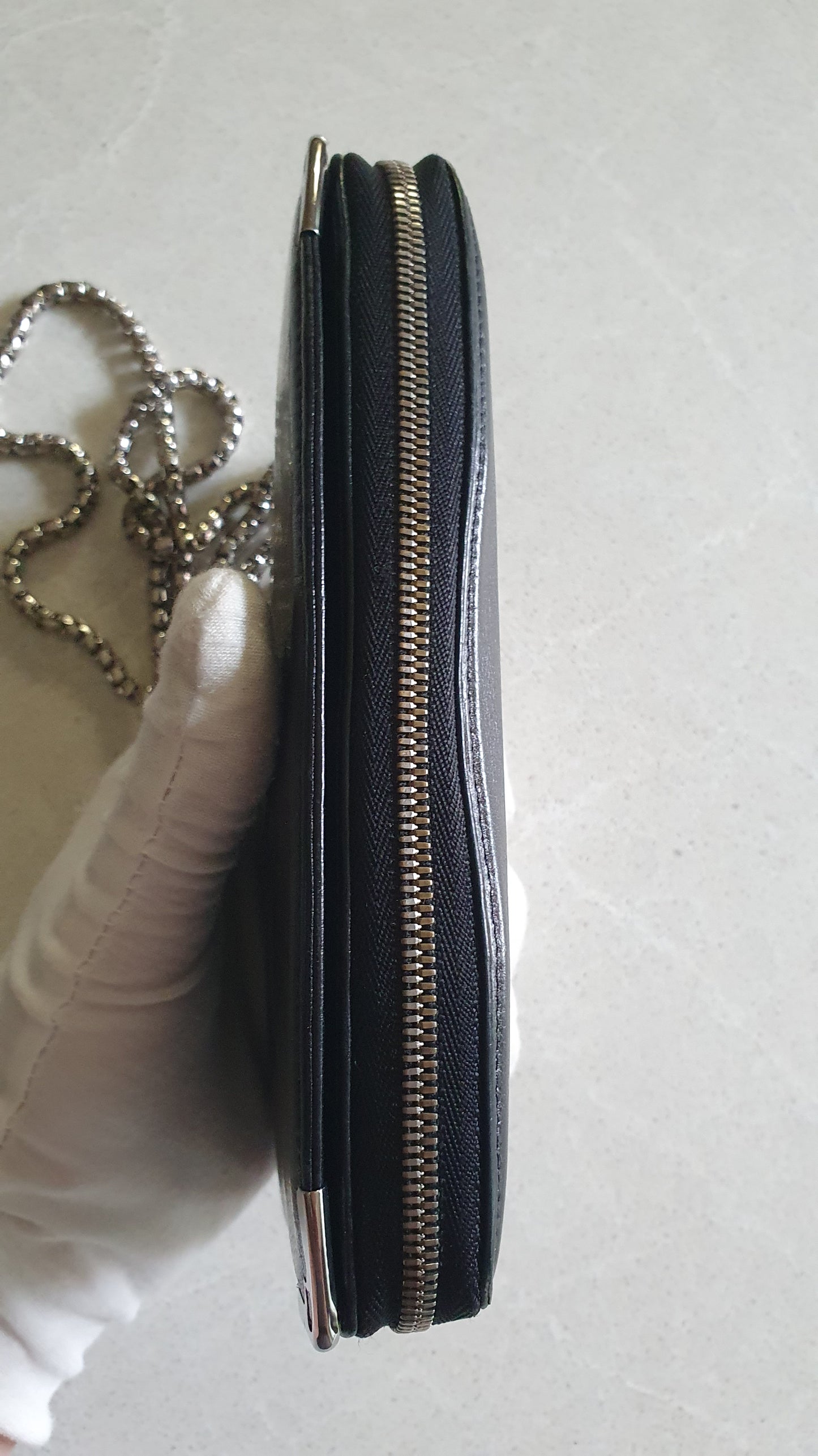 Authentic Vintage Cartier Upcycle Black Leather Wallet with Chain