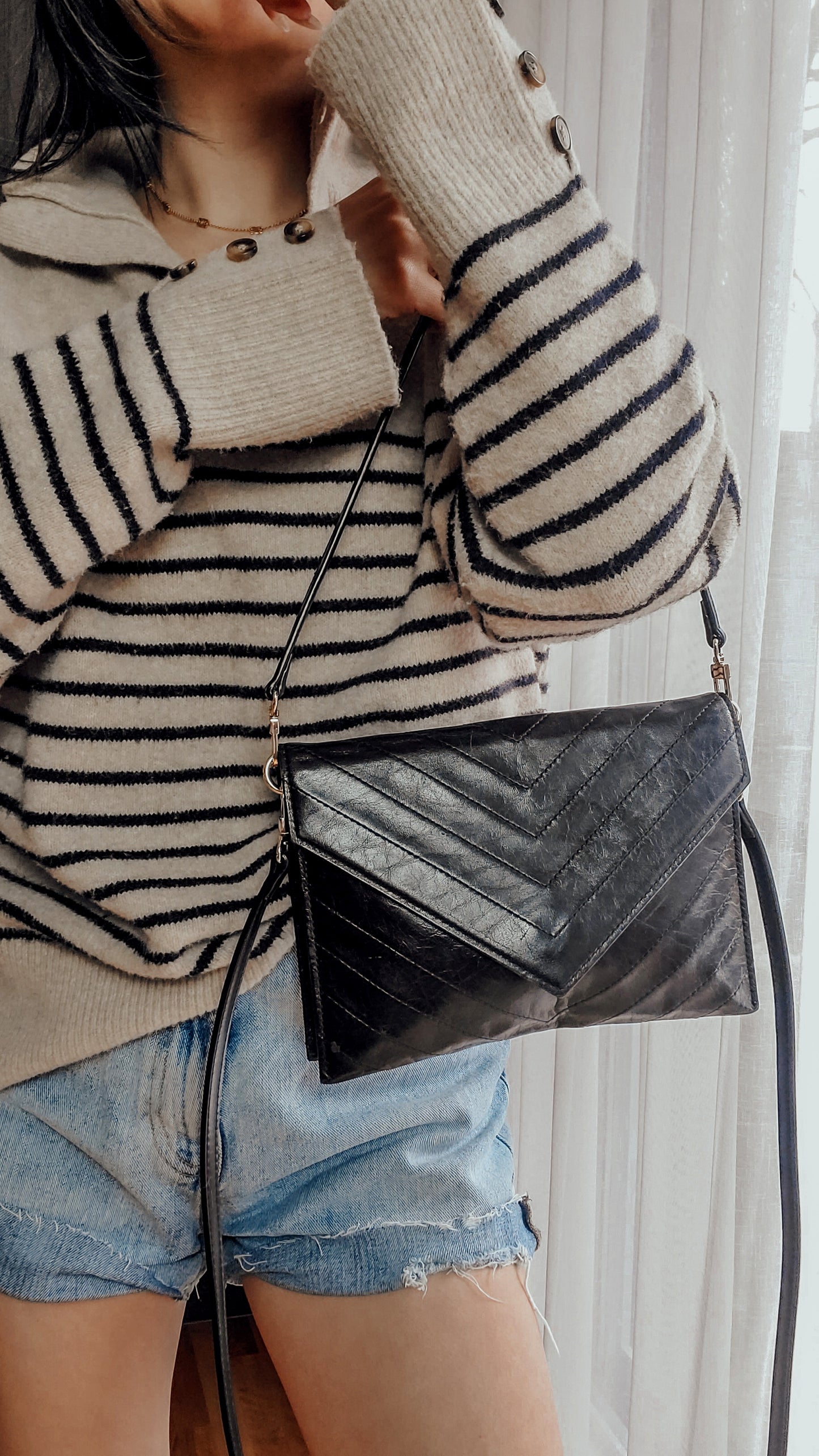 Authentic Vintage YSL Yves Saint Laurent Upcycle Black Leather Multi Compartments Purse with Straps