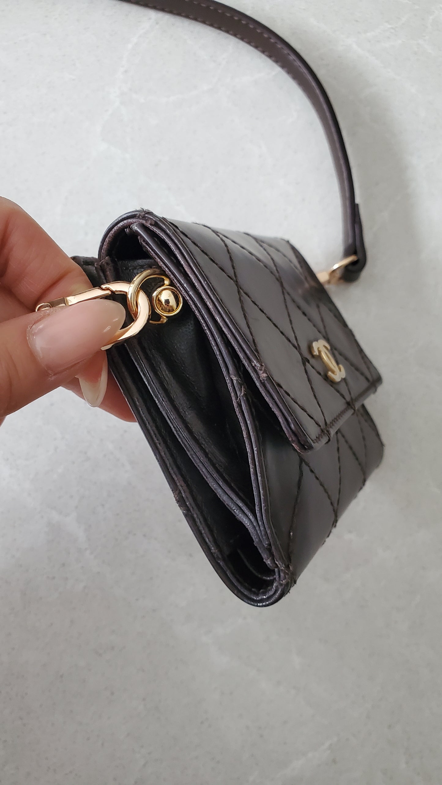 Authentic Vintage Chanel Upcycle (Brown) Small Shoulder Wallet with Strap