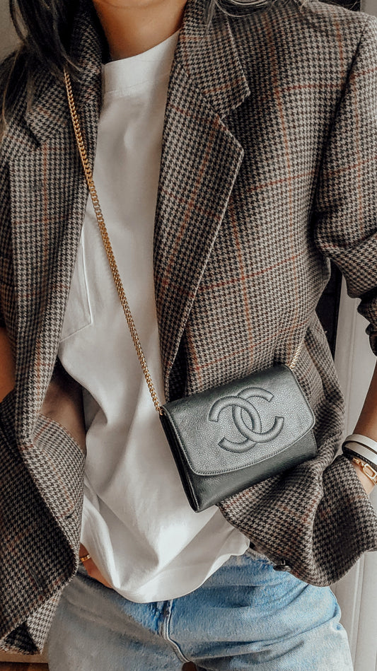 Authentic Chanel Upcycle Green Caviar Wallet on Chain