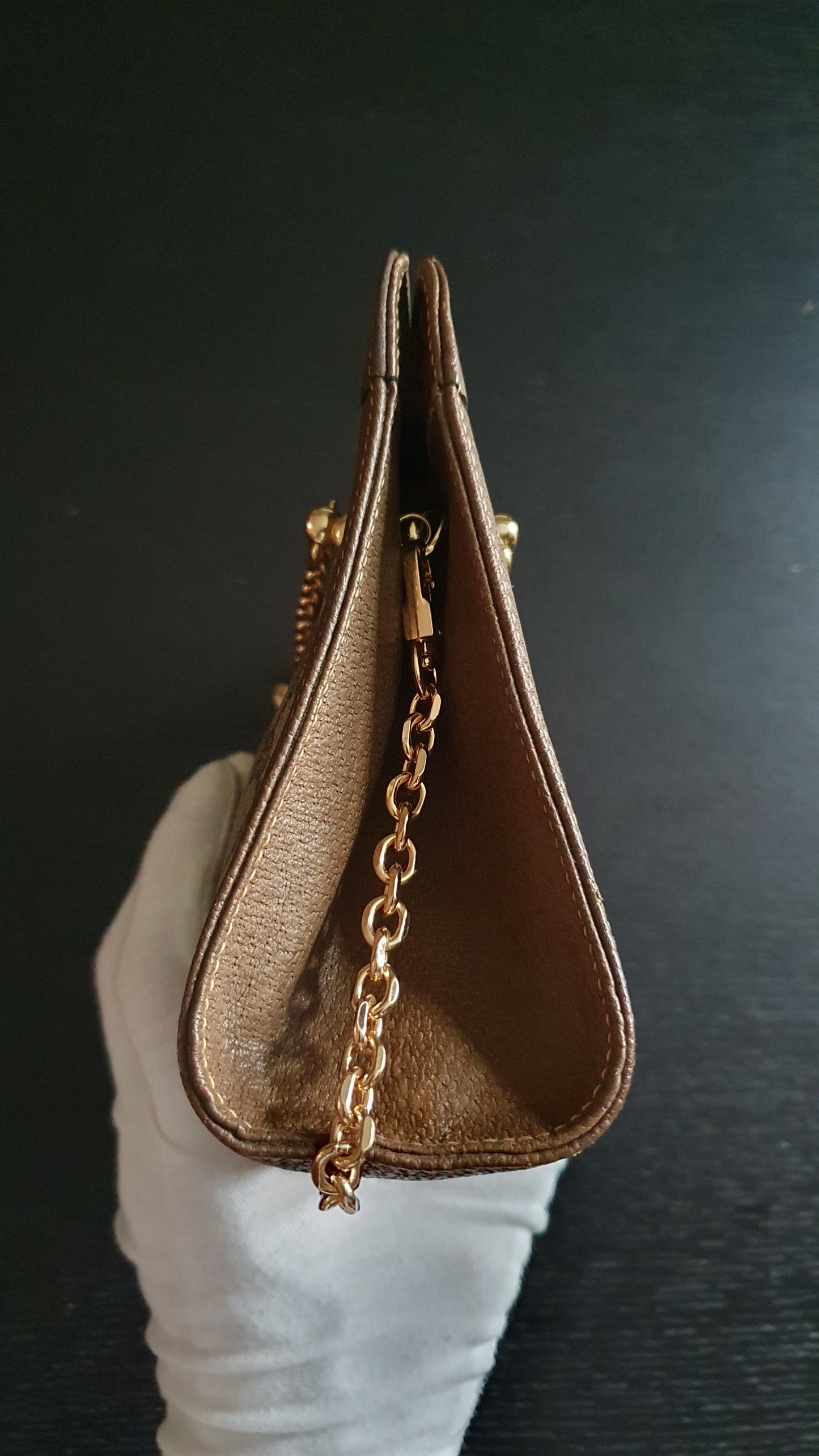 Authentic Vintage Gucci Upcycle Brown Purse with Chains (with velcro closing)