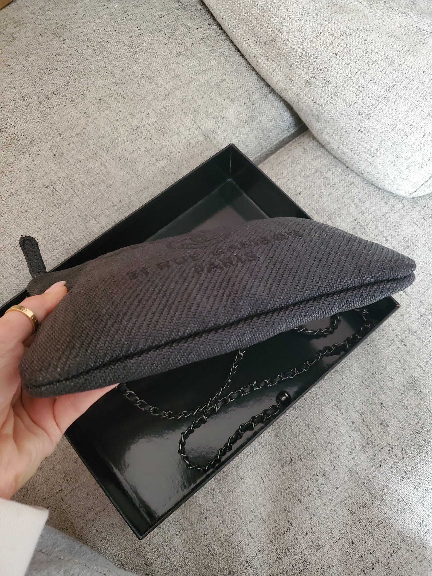 Authentic Chanel Cambon Upcycle Canvas Pouch on Chain