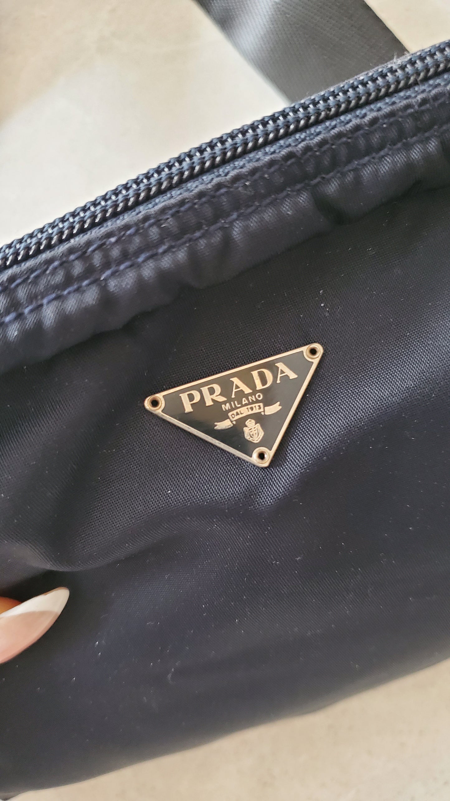 Authentic Prada Upcycle (Dark Navy) Nylon Pouch on Chain & Strap