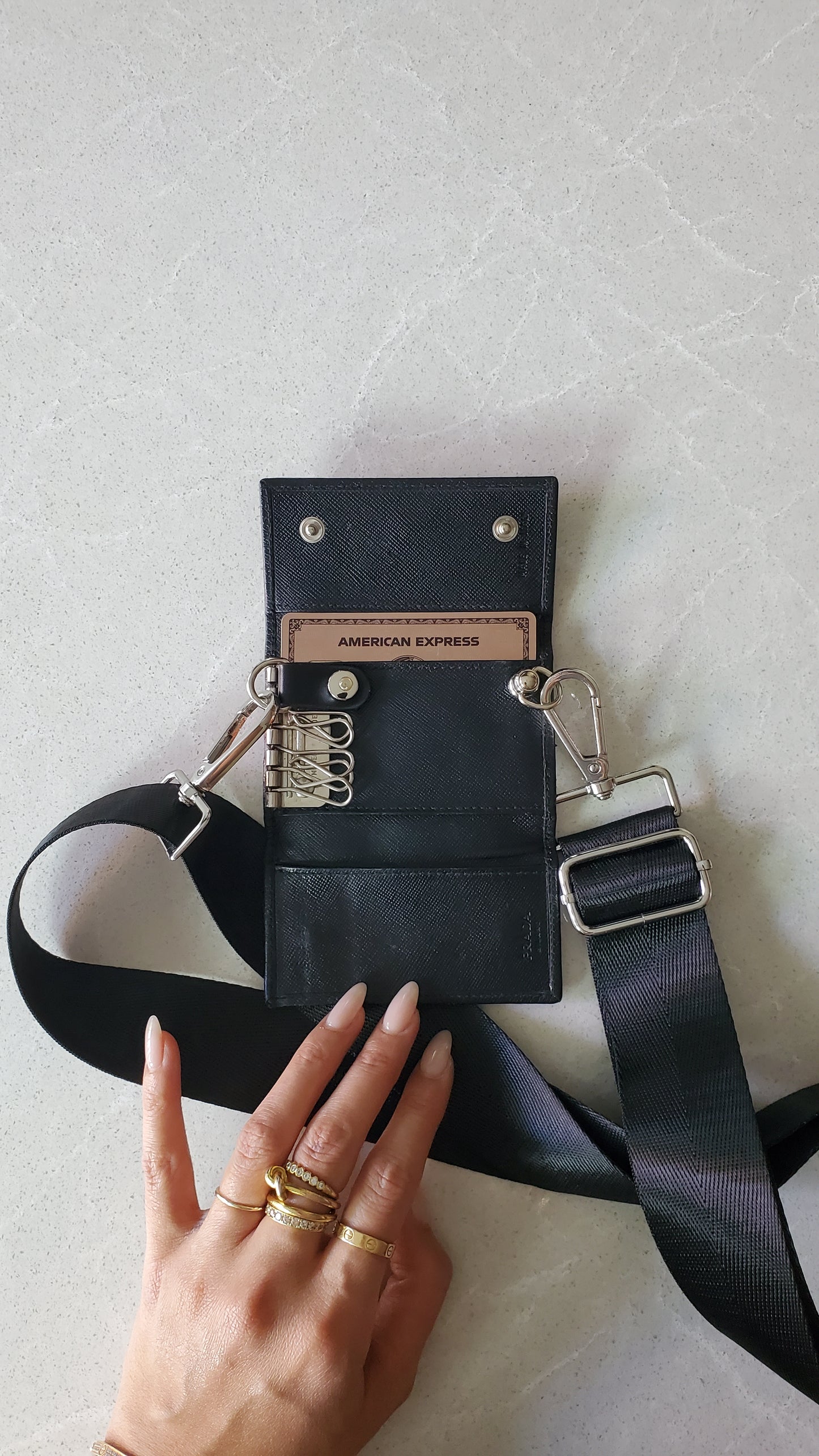 Authentic Prada Upcycle Black Small Keyholder with Strap