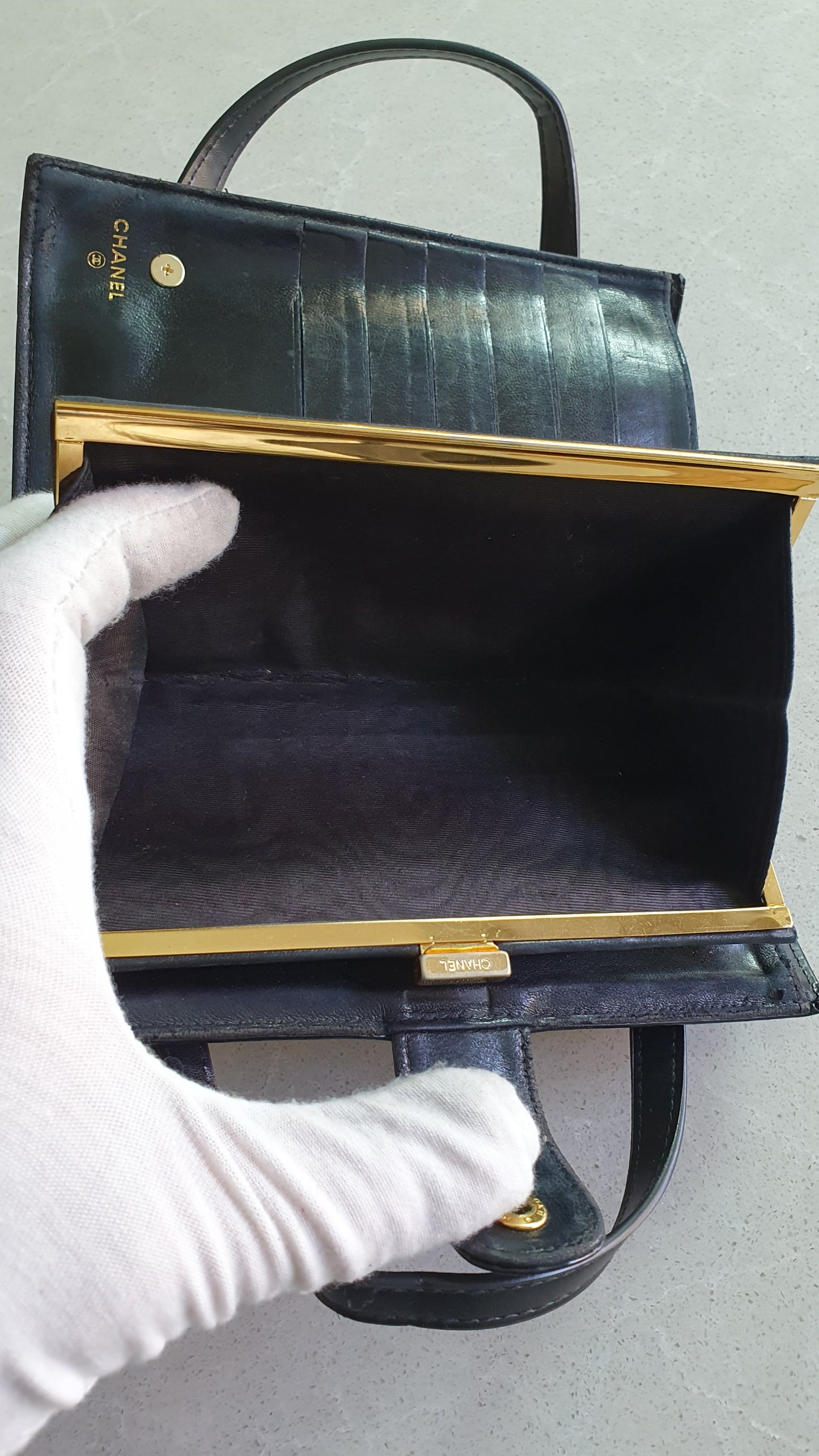 Authentic Chanel Upcycle Black Patent Wallet with Handle Straps