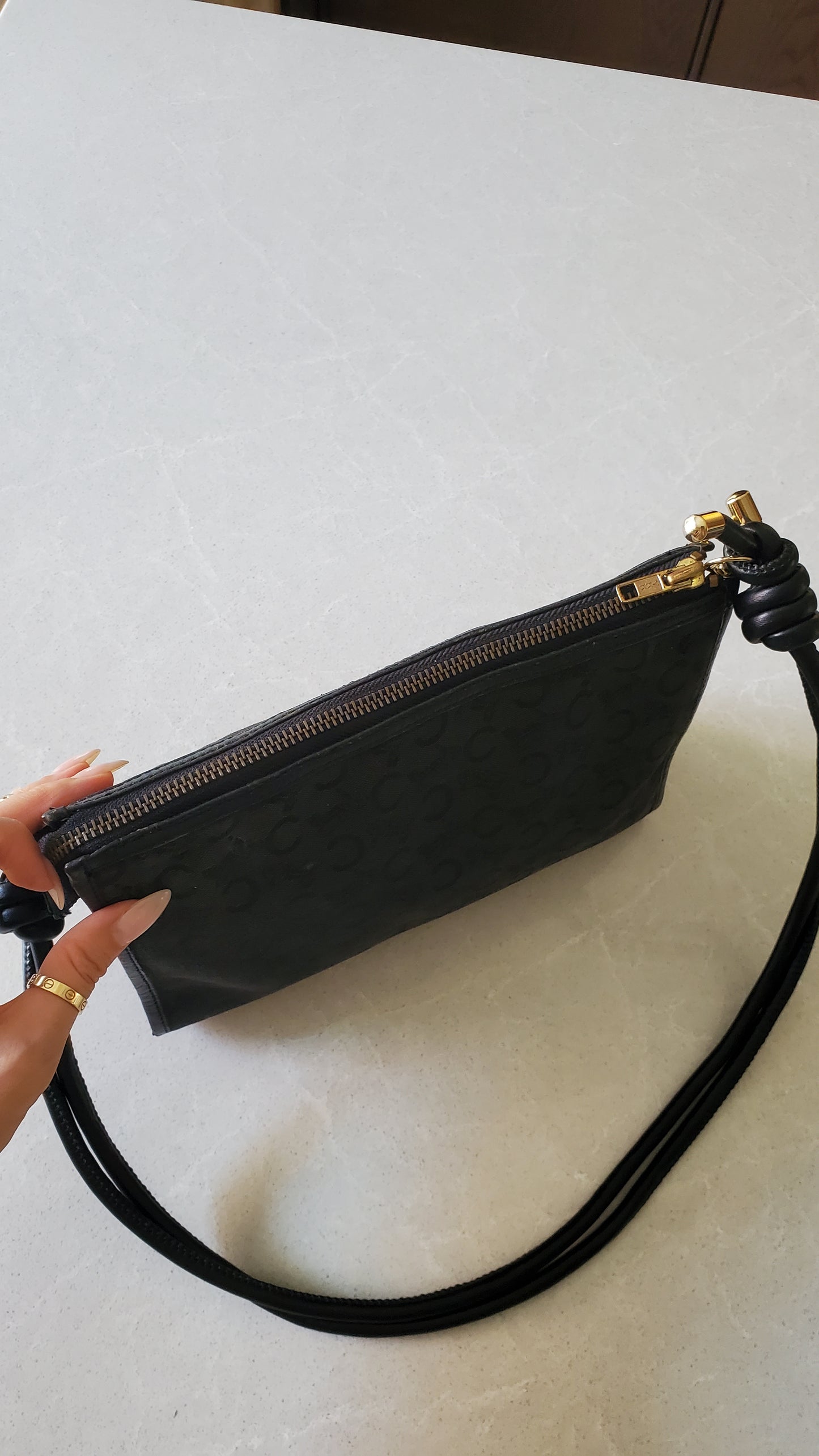 Authentic Vintage Celine Upcycle Black Fabric Purse on Strap