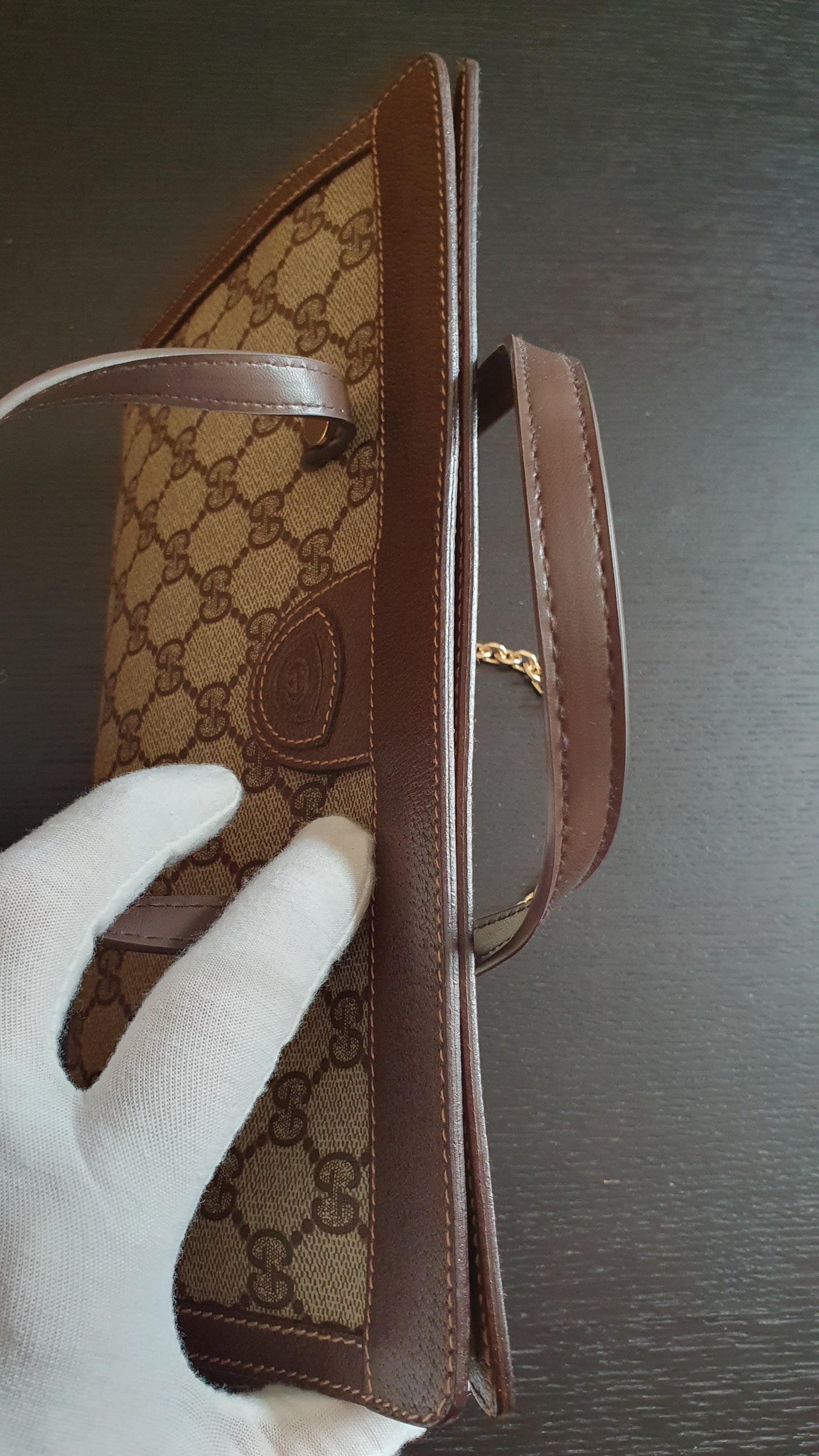 Authentic Vintage Gucci Upcycle Brown Purse (with velcro closing) with Handles & Chain