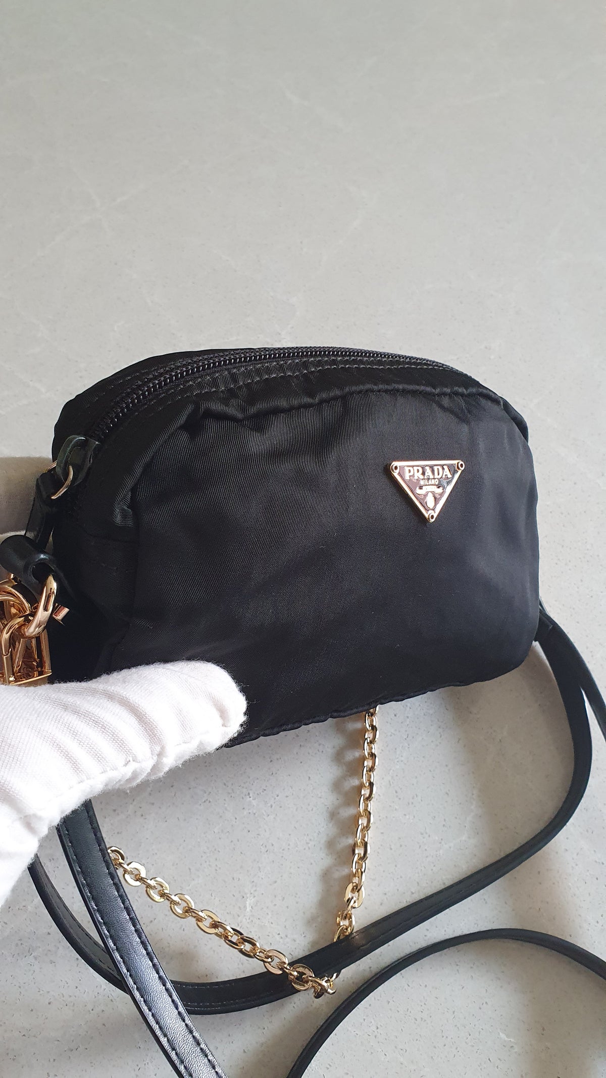 Authentic Prada Upcycle Versatile Black Nylon Pouch with Chain & Straps (upgraded version)