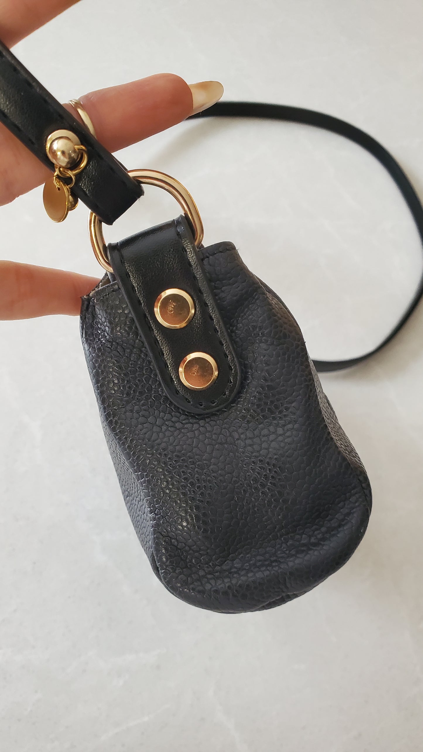 Authentic Vintage Chanel Upcycle Black Caviar Perfect Size Pouch with Strap
