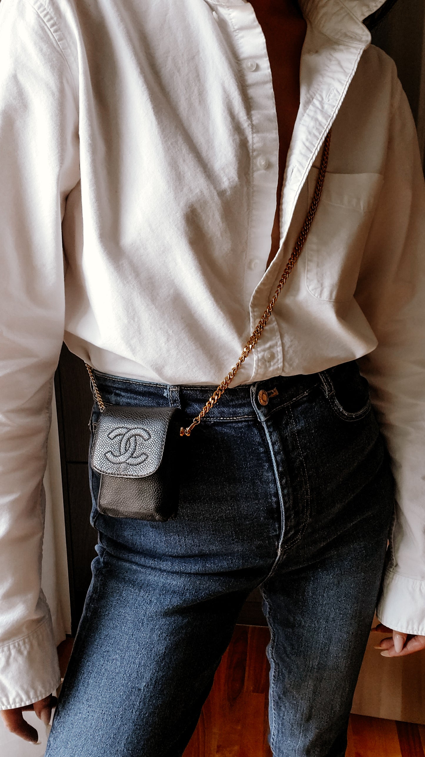 Authentic Vintage Chanel Upcycle Versatile Black Caviar Small Pouch on Chain