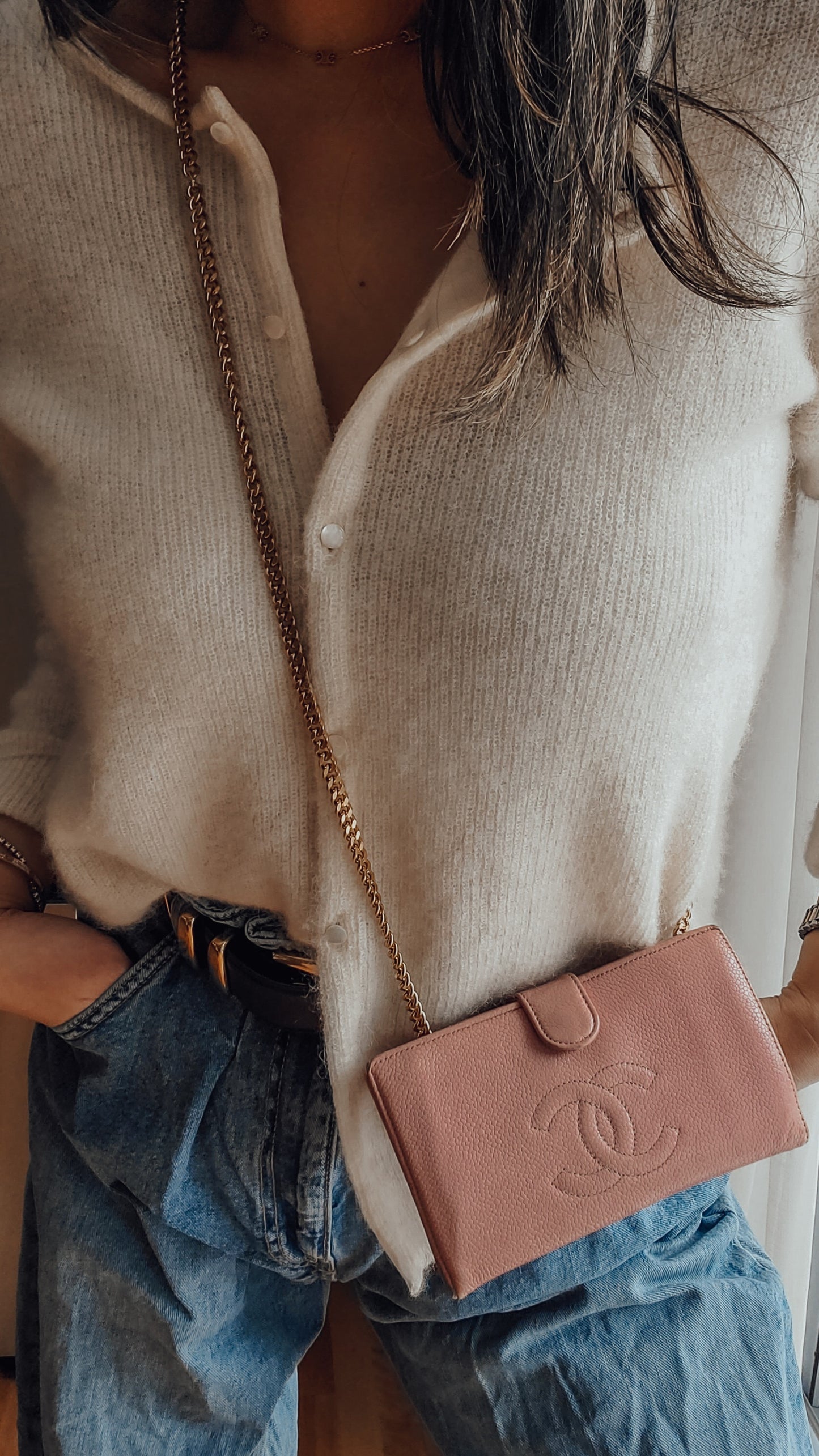 Authentic Chanel Upcycle Pink Caviar Wallet on Chain