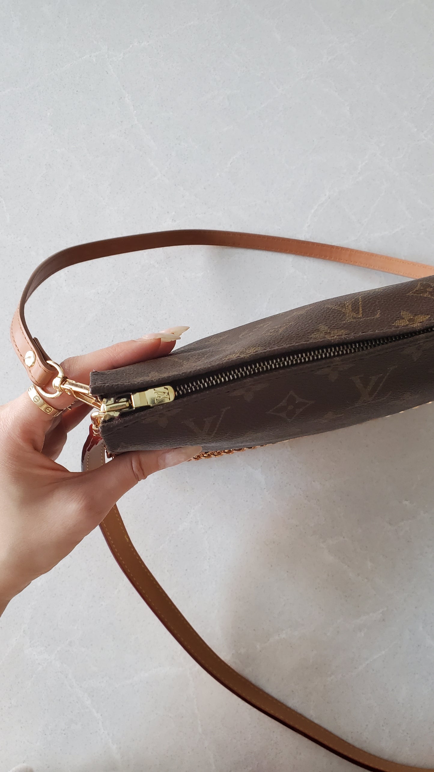 Authentic Vintage Louis Vuitton (Cream Insert) Upcycle Toiletry Pouch with Chain & 2 Straps