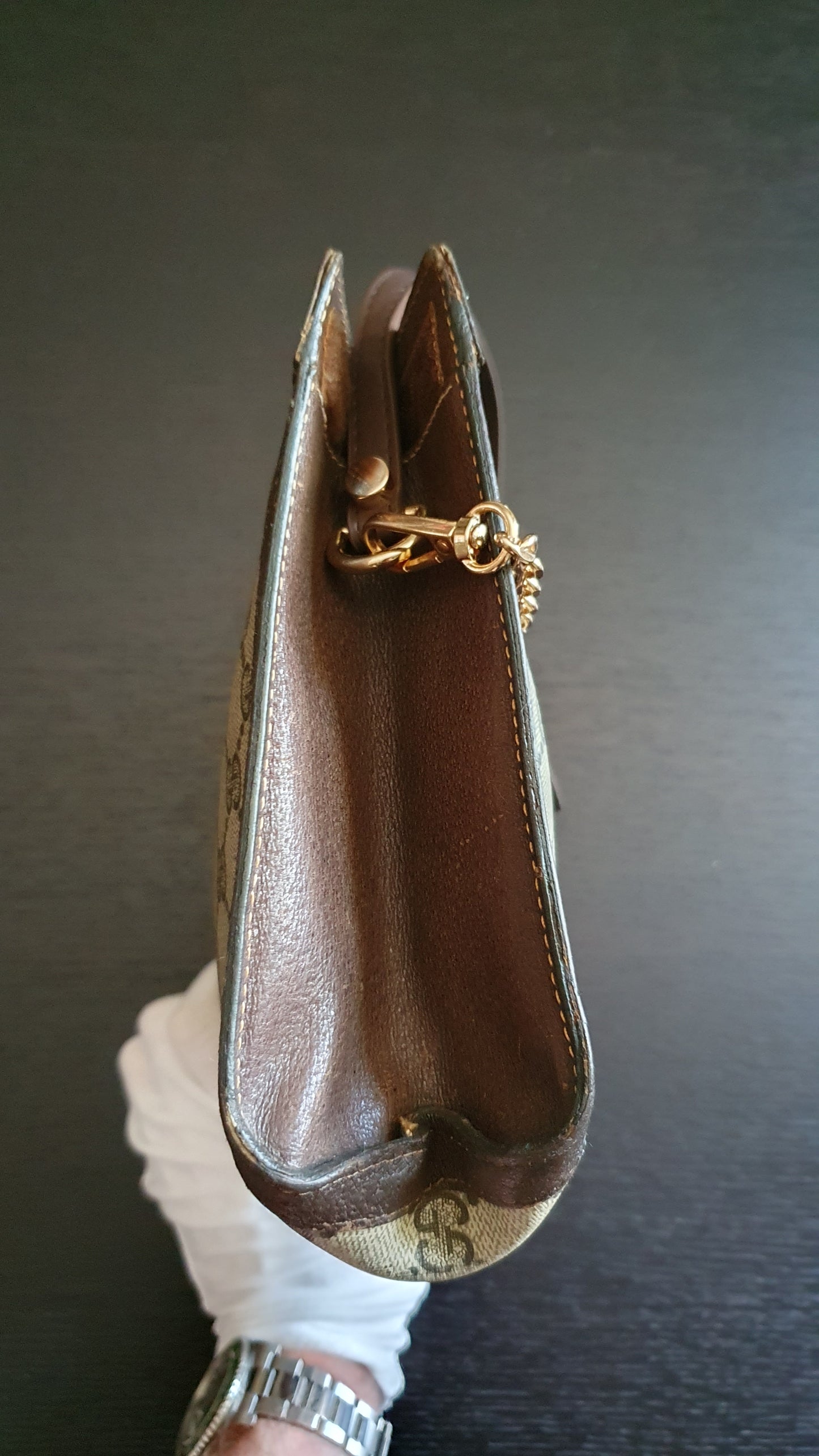 Authentic Vintage Gucci Upcycle Brown Purse (with velcro closing) with Adjustable Strap & Chain