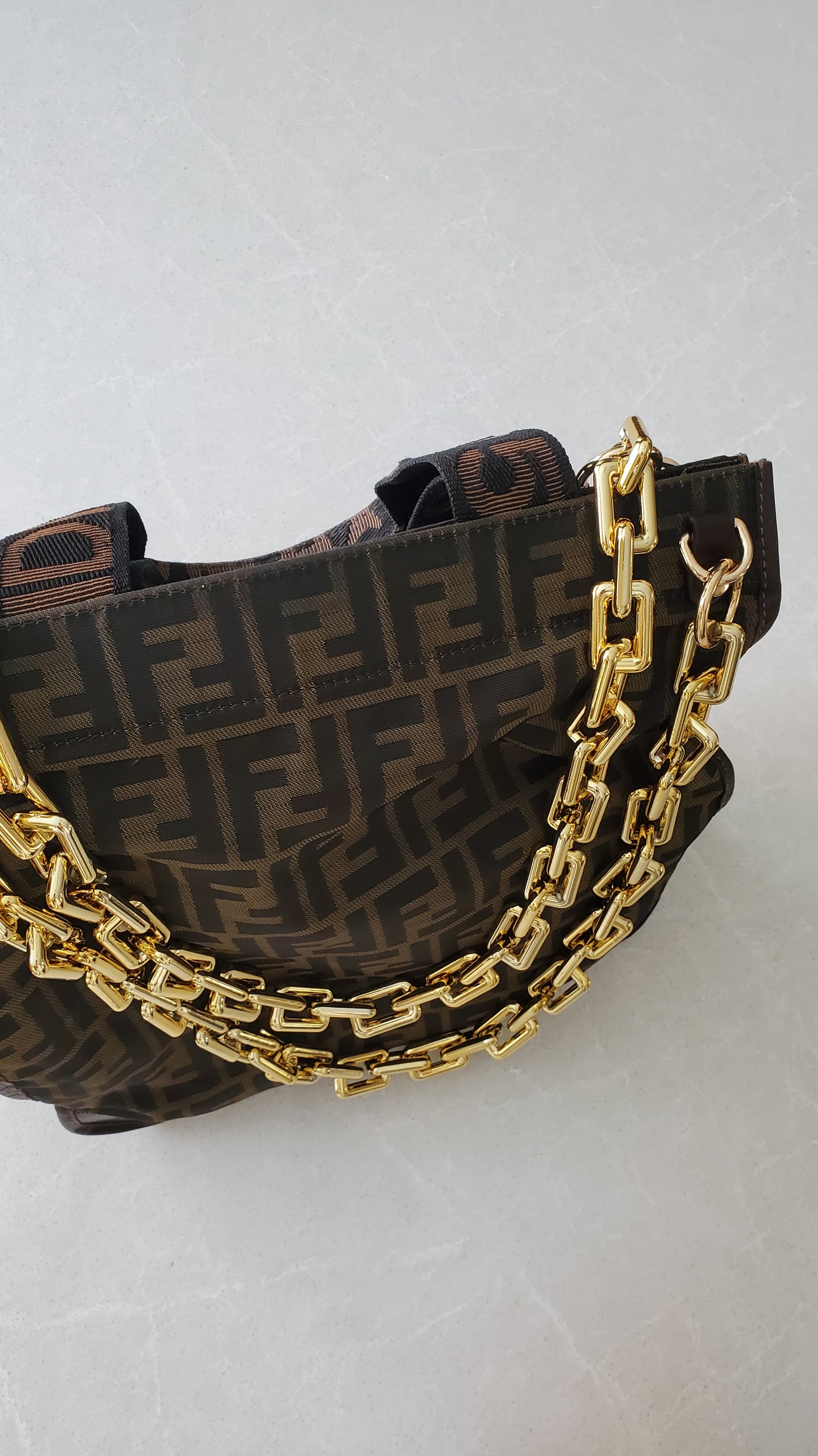 Authentic Fendi FF Upcycle Large Tote Bag with Chains