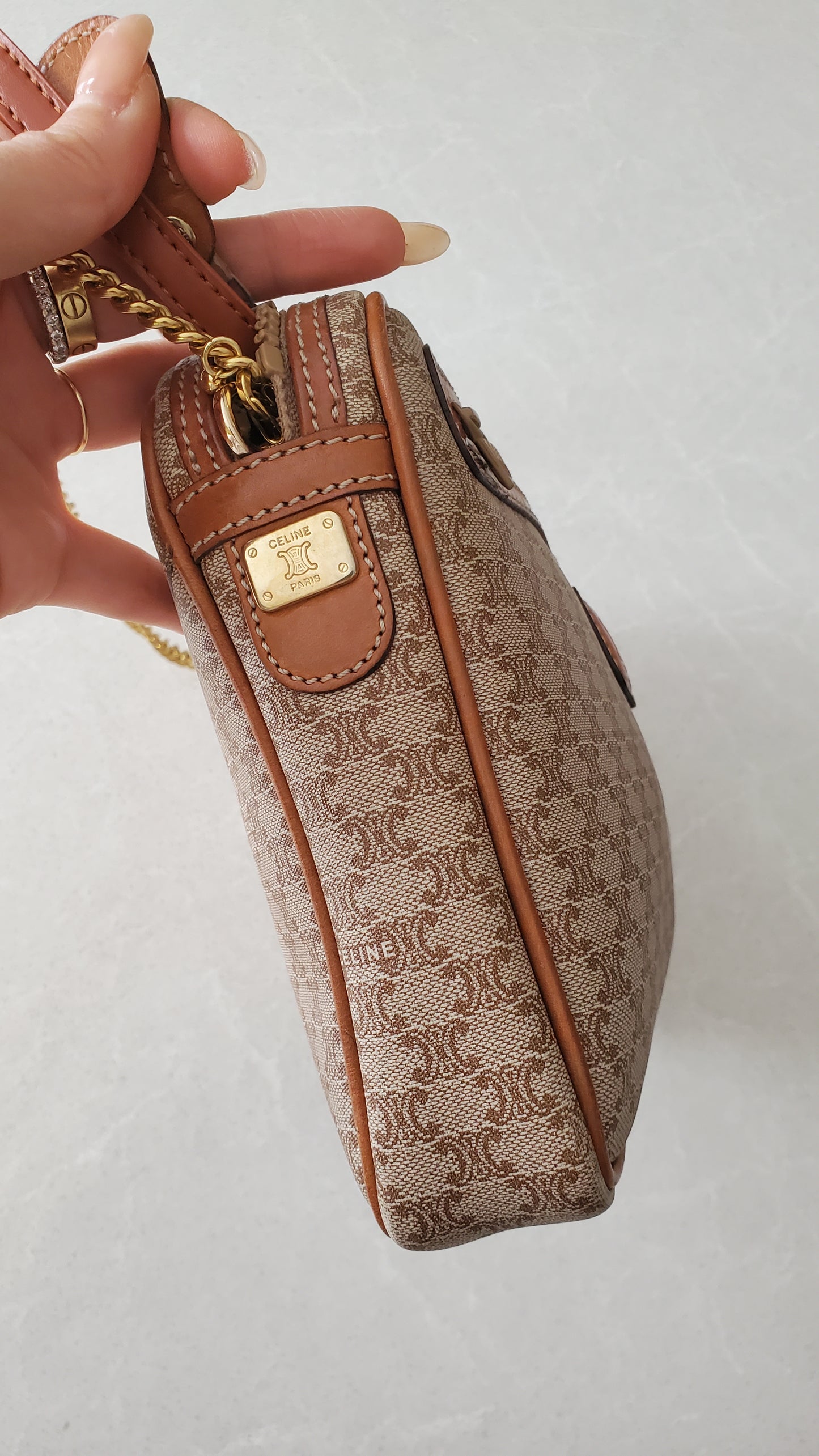 Authentic Vintage Celine Upcycle Tan Shoulder Purse with Chain & Strap