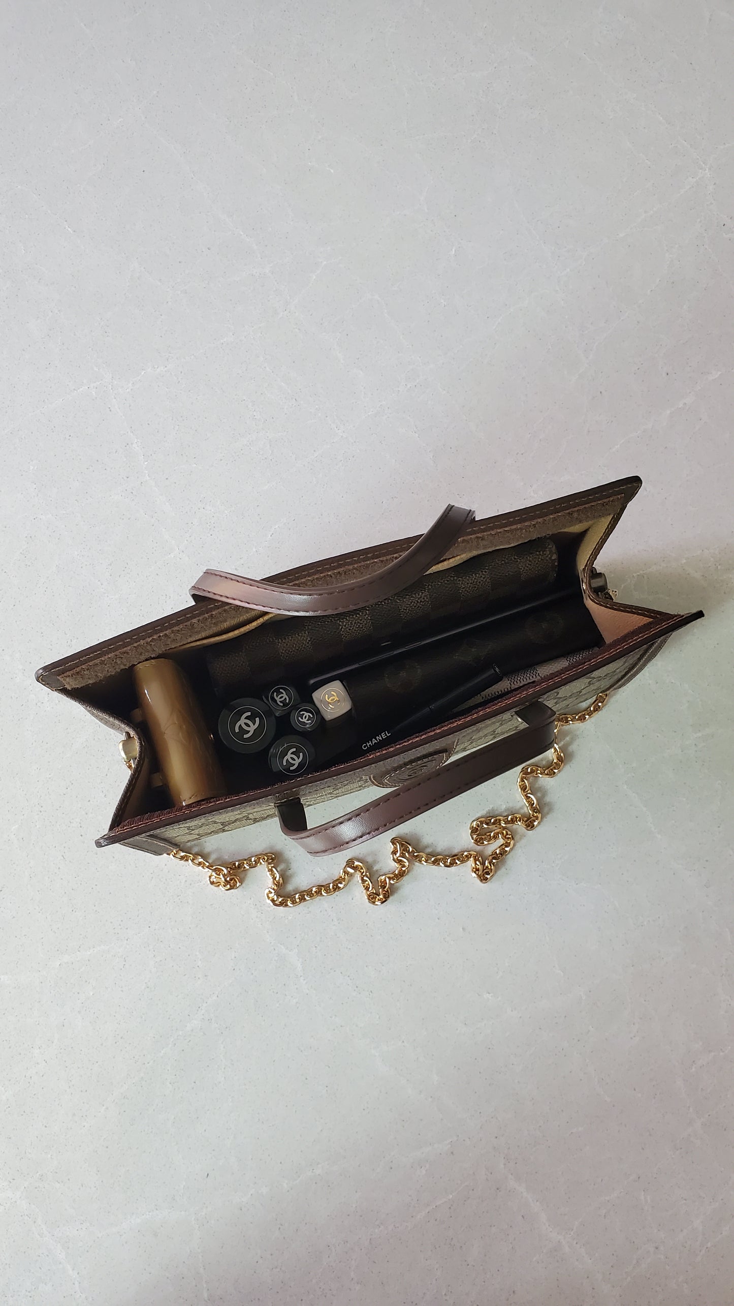 Authentic Vintage Gucci Upcycle Brown Purse (with velcro closing) with Handles & Chain
