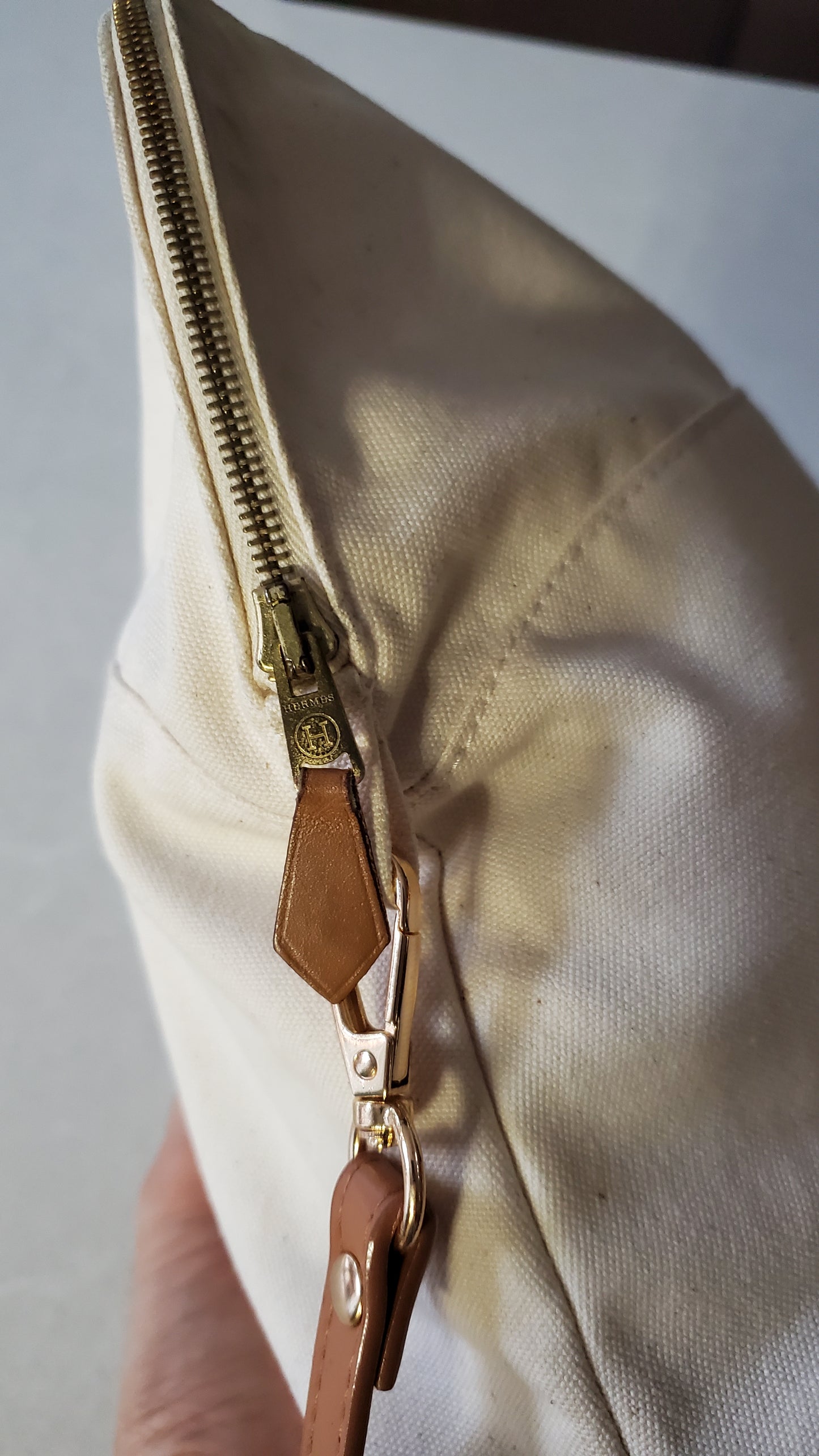 Authentic Hermès Upcycle Large Cream Canvas Bag on Strap