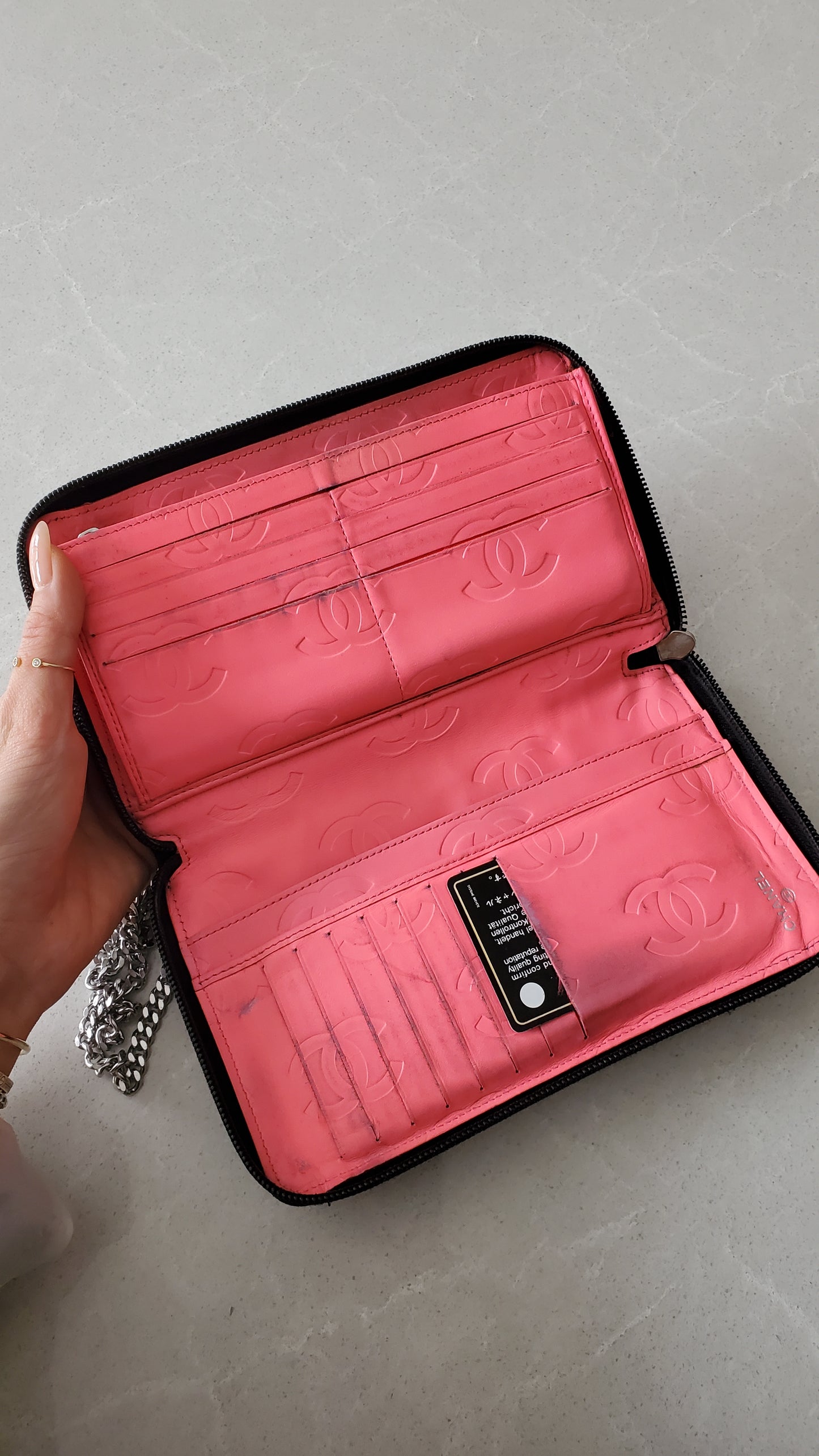 Authentic Vintage Chanel Upcycle Large Zip Wallet on Chain