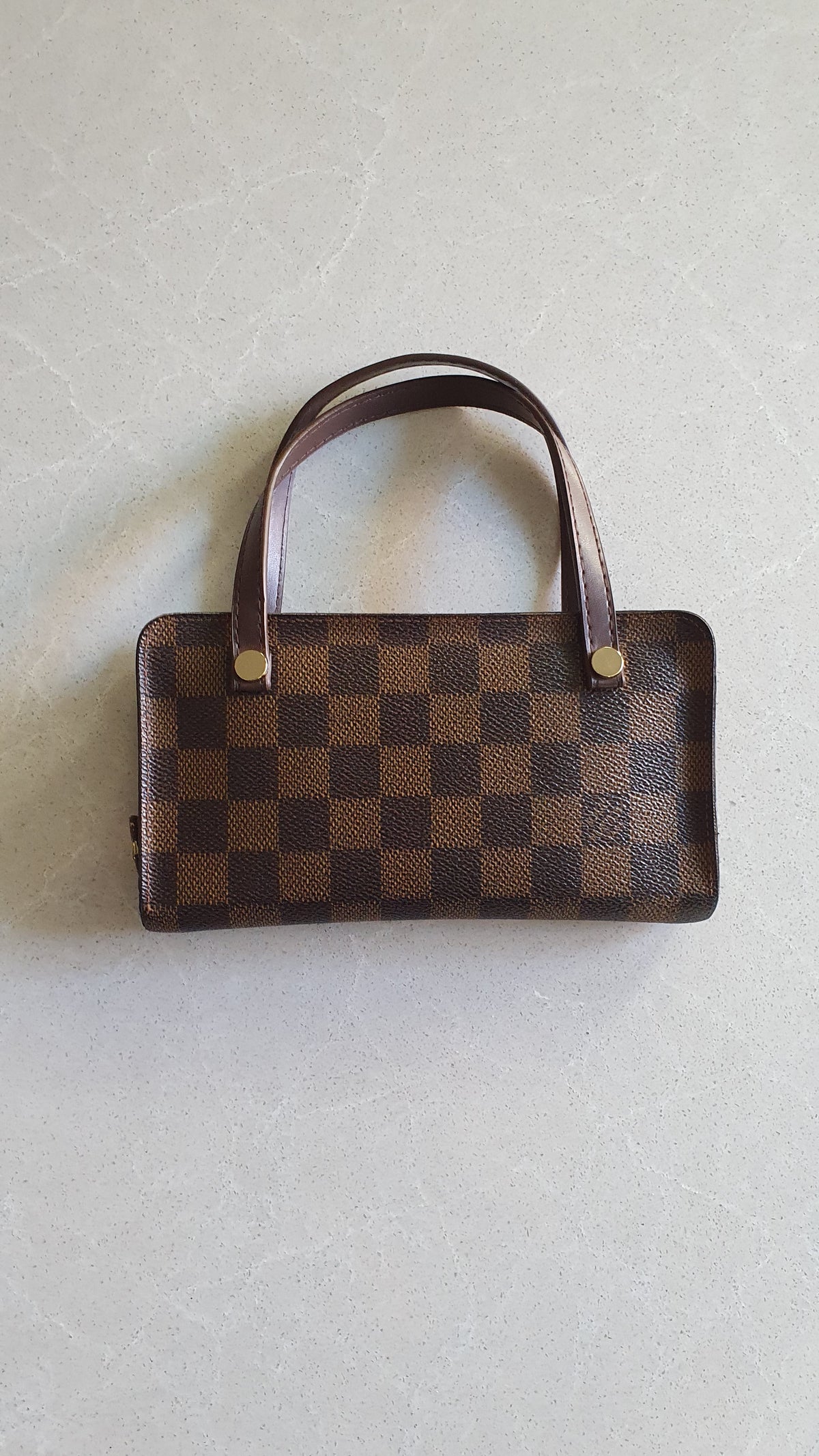 Authentic Vintage Louis Vuitton Upcycle Brown Damier Zip Wallet with Two Handles