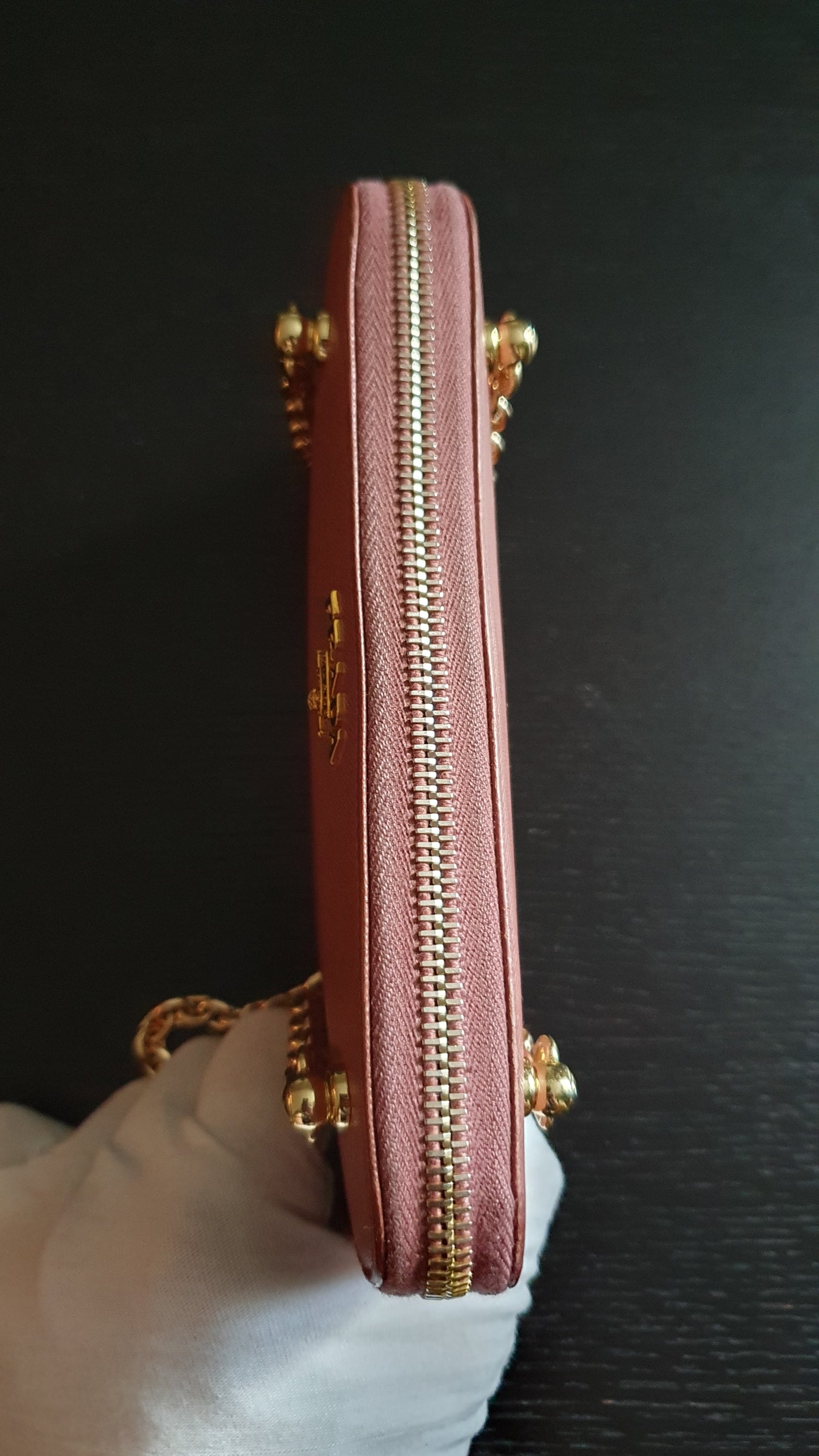 Authentic Prada Upcycle Pink Zip Wallet with Chains