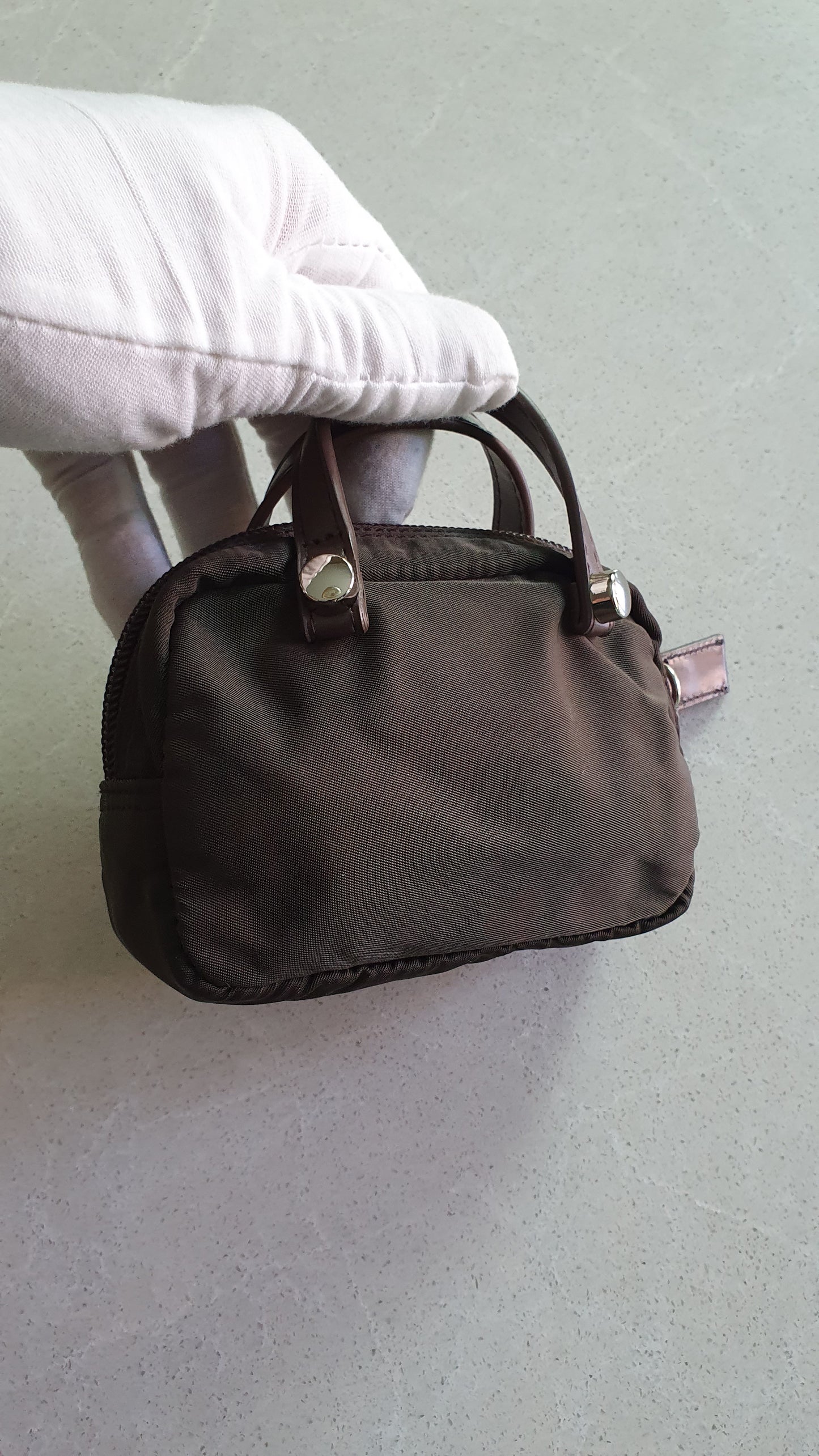 Authentic Prada Upcycle Khaki Mini Pouch with Two Handles