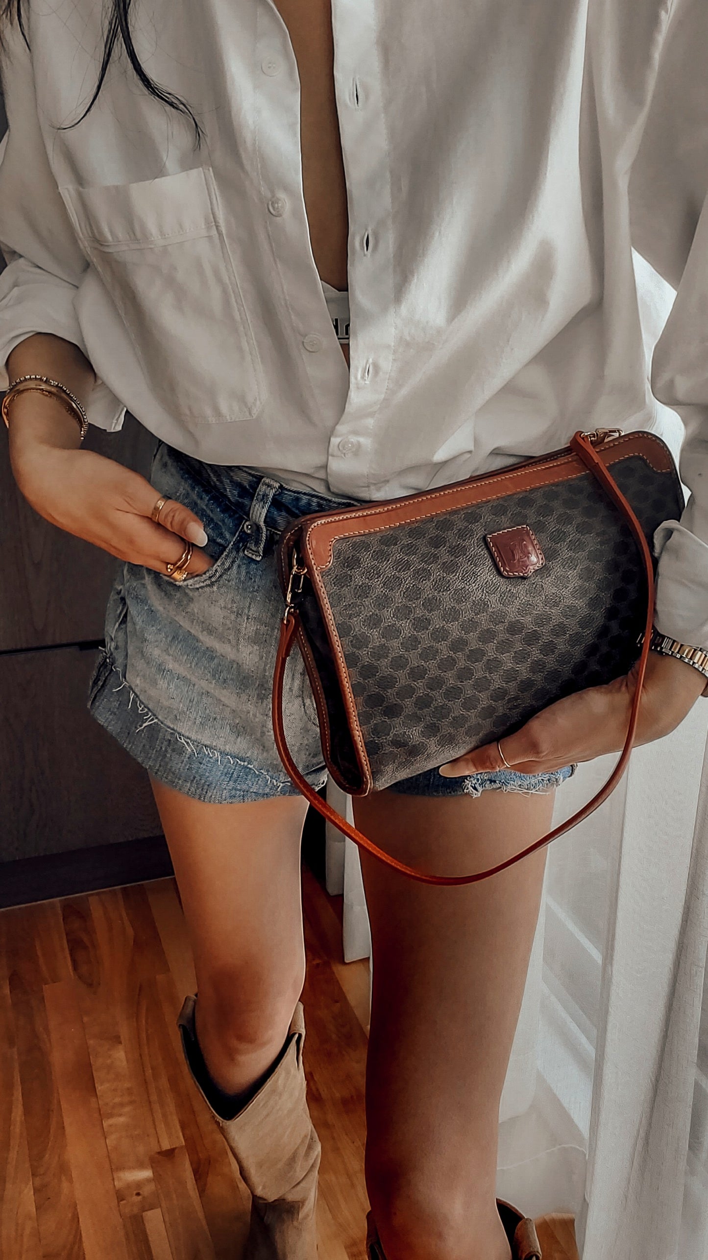 Authentic Vintage Celine (L) Upcycle Brown Shoulder Purse