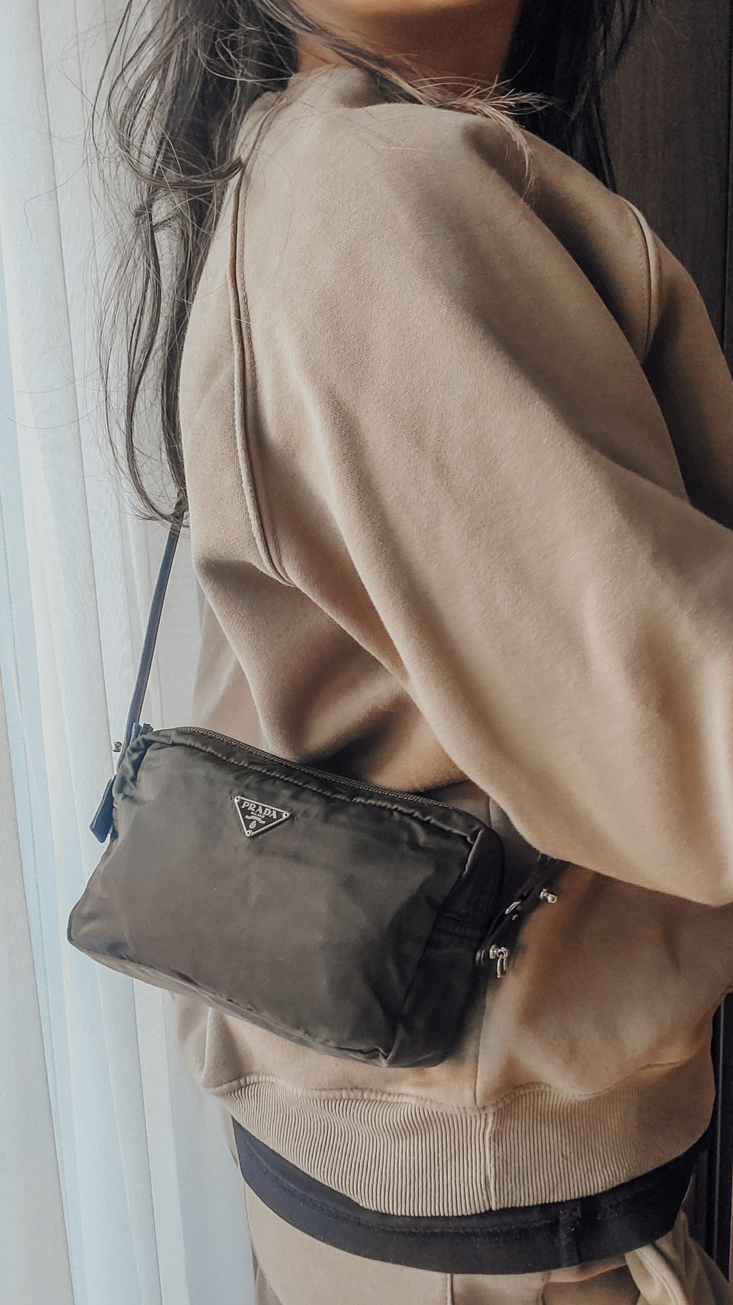 Authentic Prada (Green) Upcycle Nylon Pouch with Strap