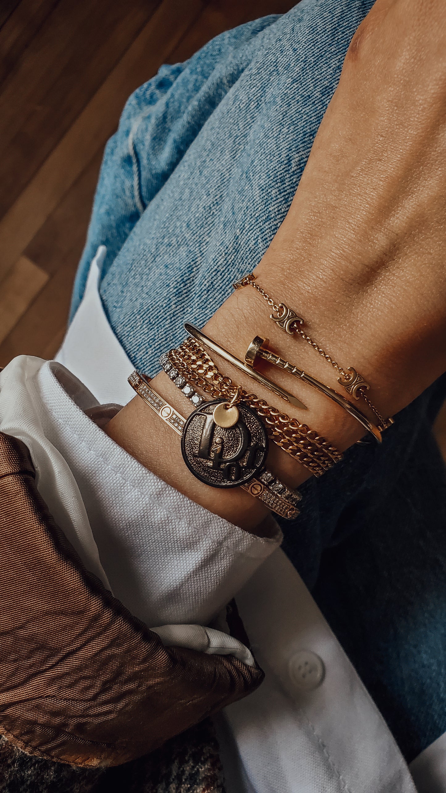 Authentic Vintage Christian Dior Button Upcycle Gold Thin Layers Bracelet