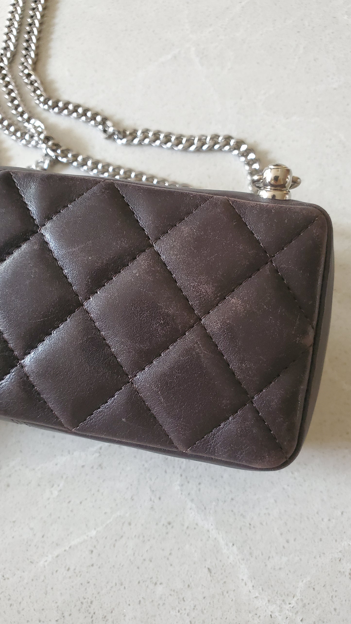 Authentic Vintage Chanel Upcycle Brown Leather Pouch on Chain