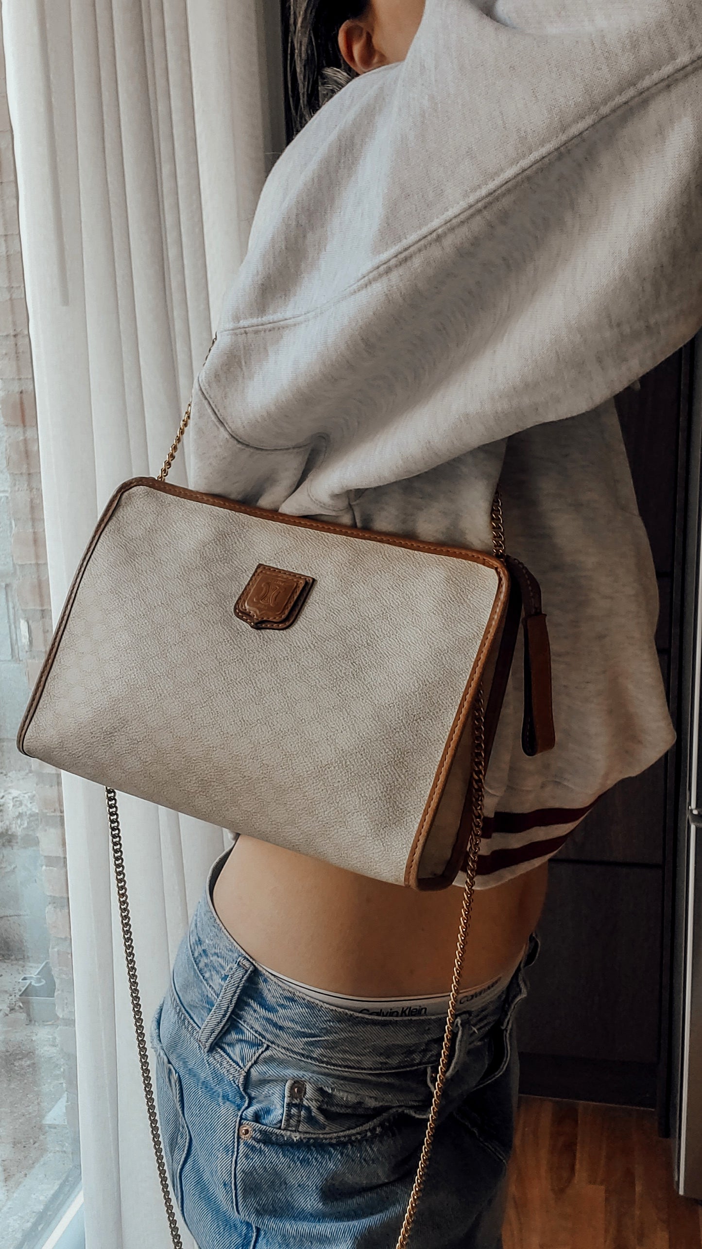 Authentic Vintage Celine Upcycle White Purse on Chain