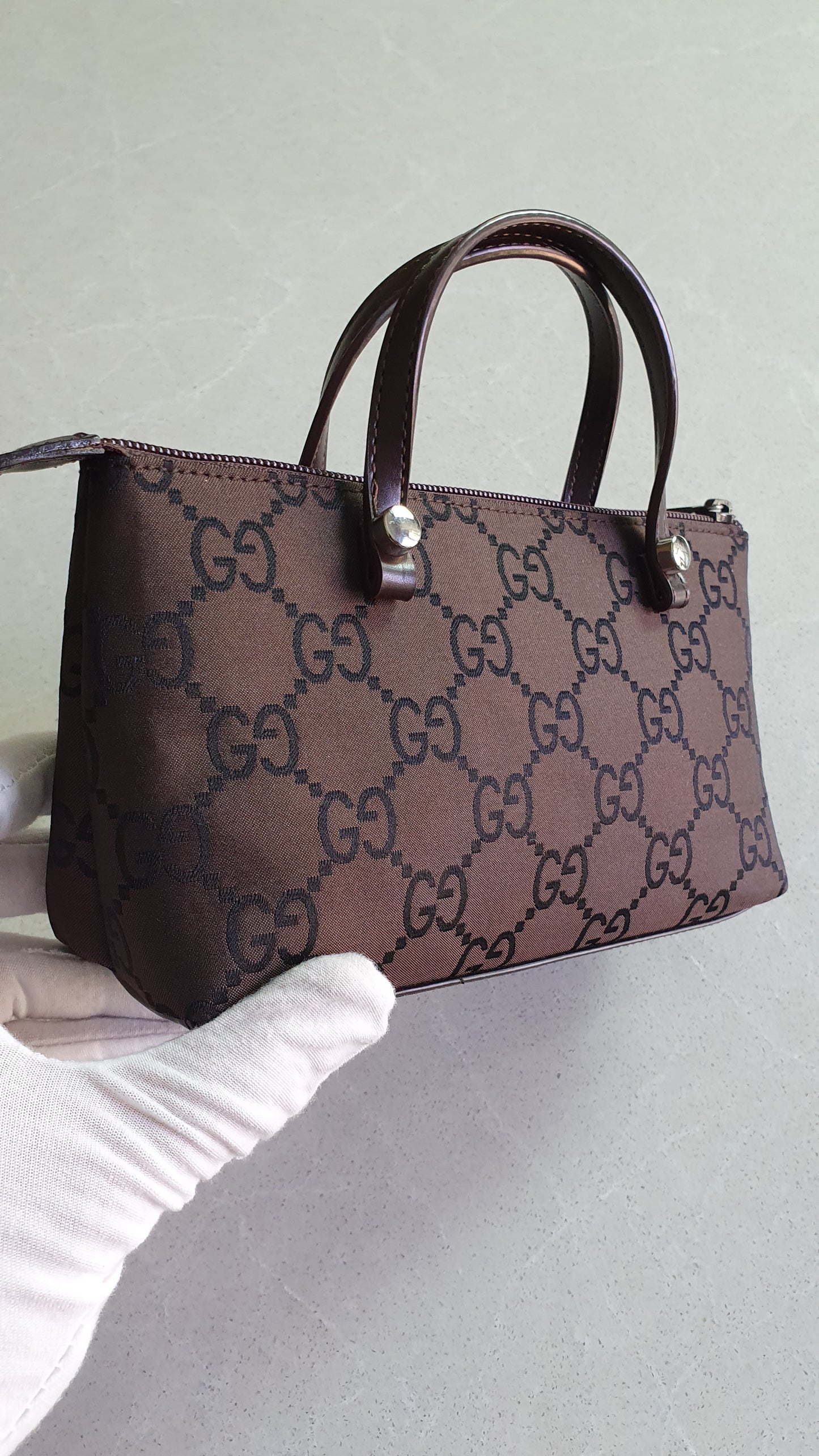 Authentic Gucci Upcycle Brown Purse with Two Handles