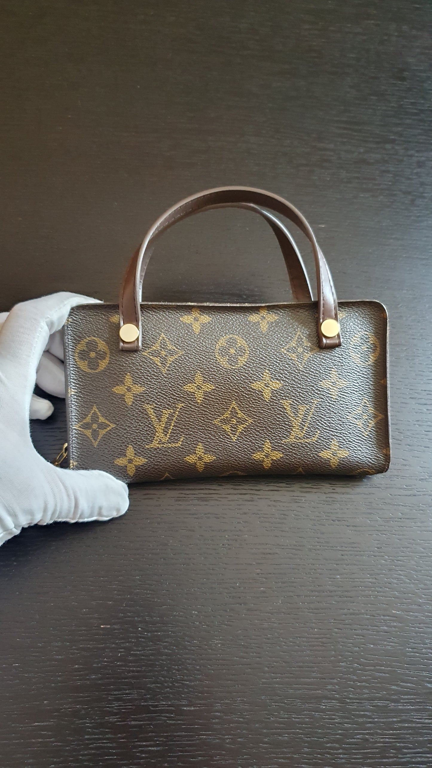 Authentic Vintage Louis Vuitton Upcycle Brown Monogram Zip Wallet with Two Handles