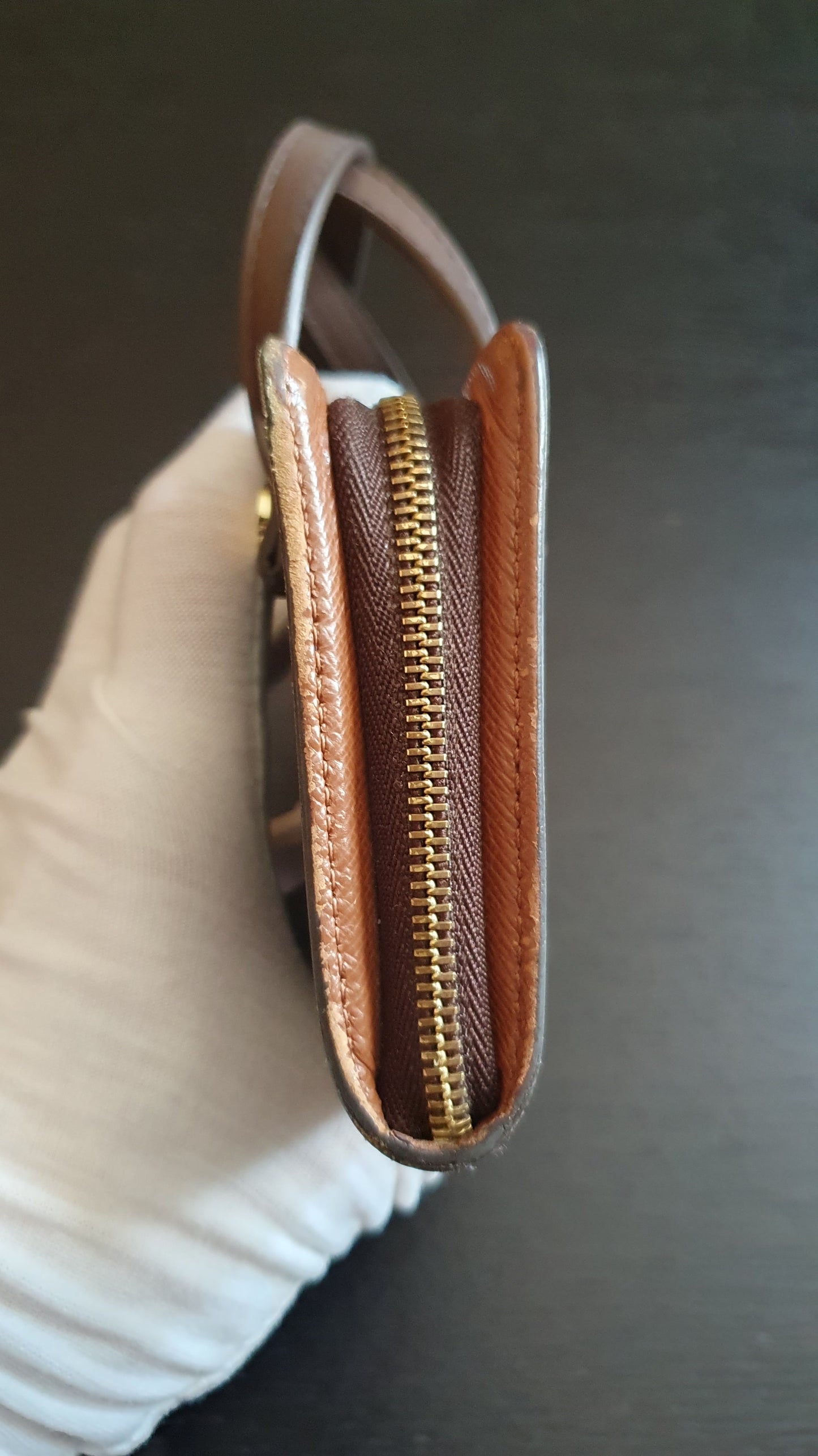 Authentic Vintage Louis Vuitton Upcycle Brown Monogram Zip Wallet with Two Handles