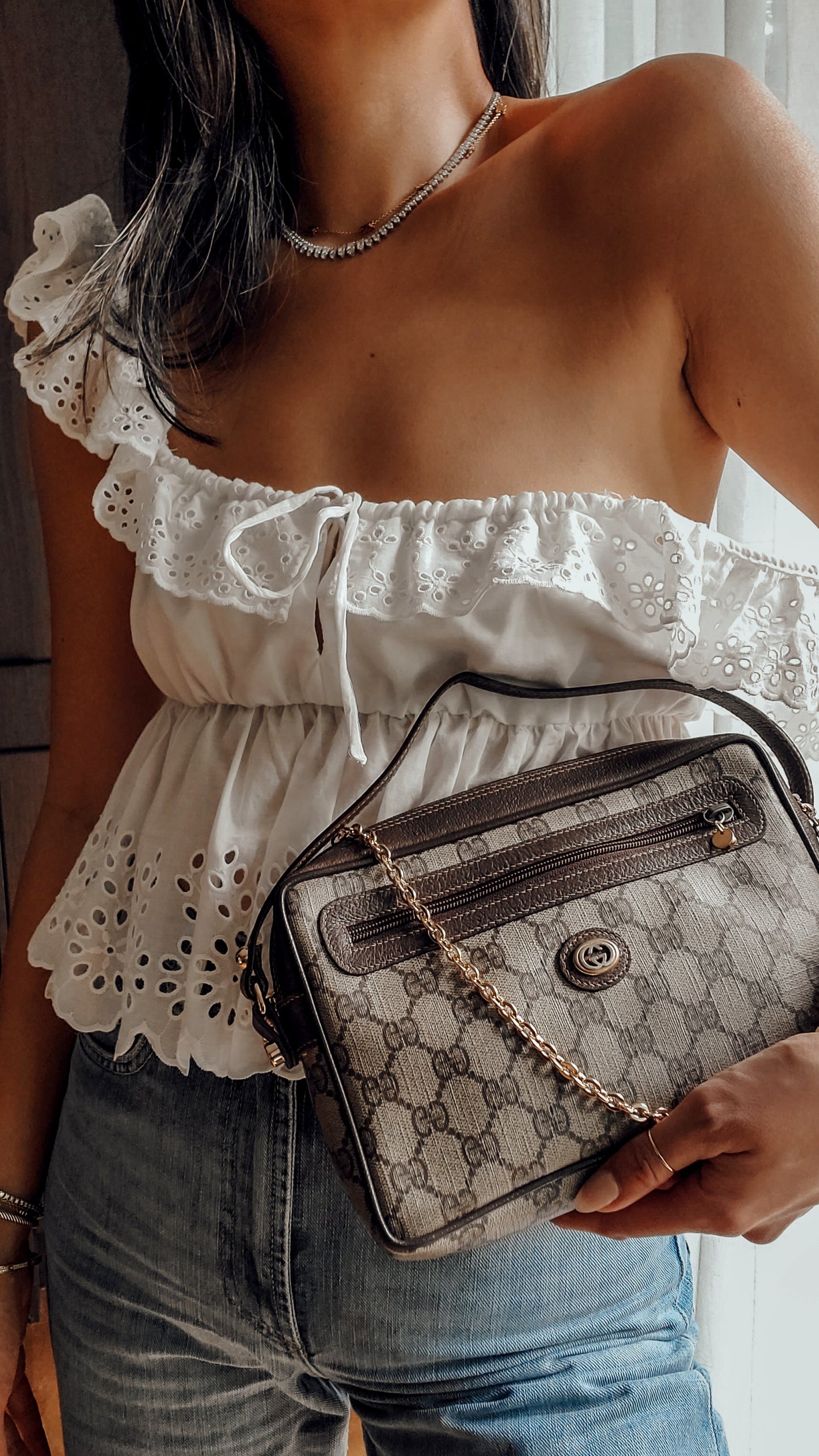 Authentic Vintage Gucci Upcycle Brown Bag with Chain