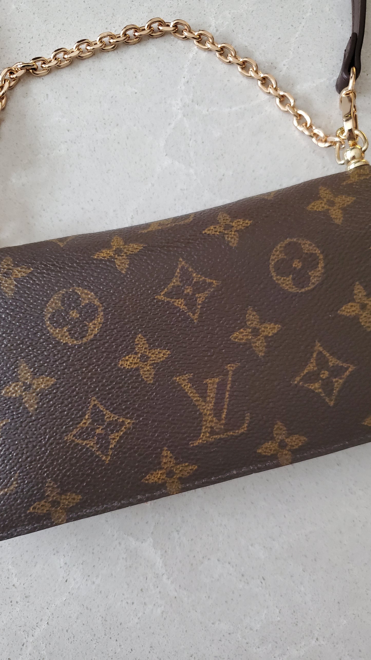 Authentic Louis Vuitton Upcycle Zip Up Wallet with Shoulder Strap and Chain