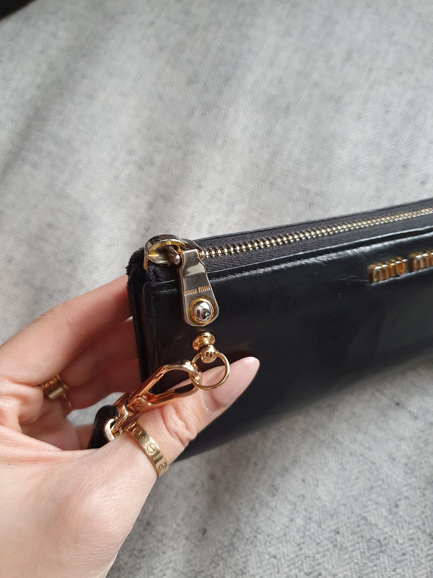 *New Drop* Authentic Miu Miu Upcycle Long Black Leather Wallet on Strap & Chain