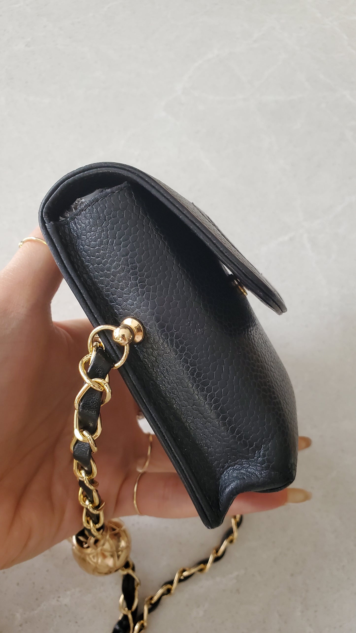 Authentic Vintage Chanel Upcycle Versatile Black Caviar Small Pouch on Chain (2 chains option)