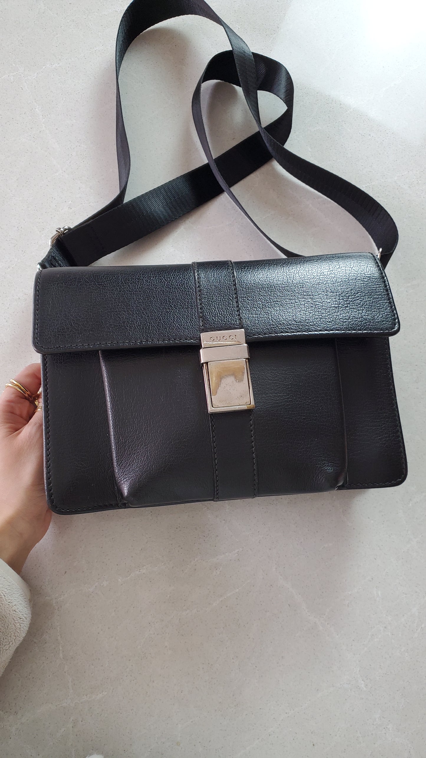Authentic Gucci Upcycle Black Leather Purse with Strap