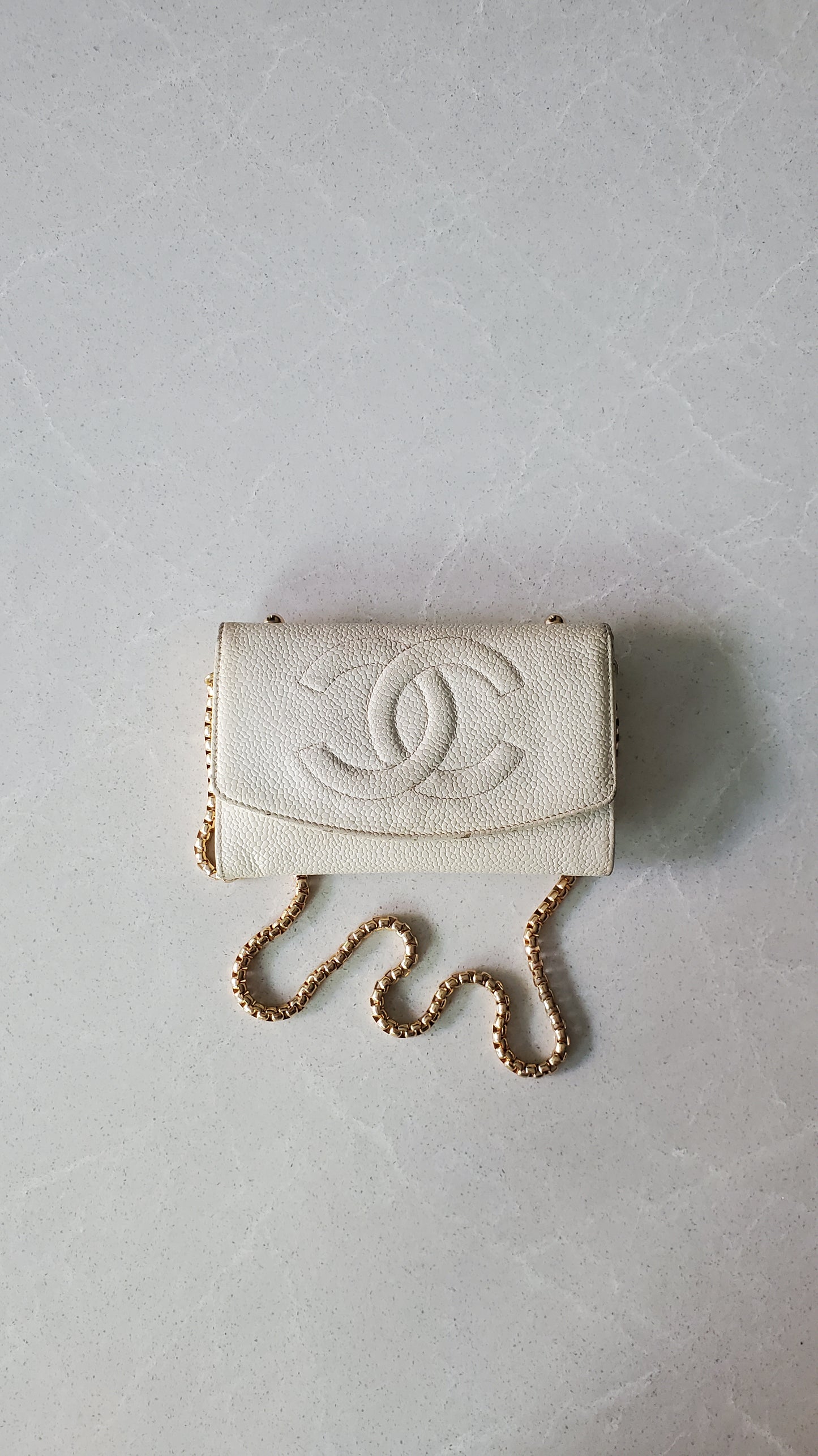 Authentic Chanel Upcycle Small Caviar Caviar Wallet/ Purse with Strap & Chain