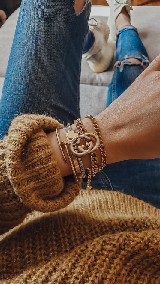 Authentic Gucci Upcycle GG Gold Double Layer Bracelet