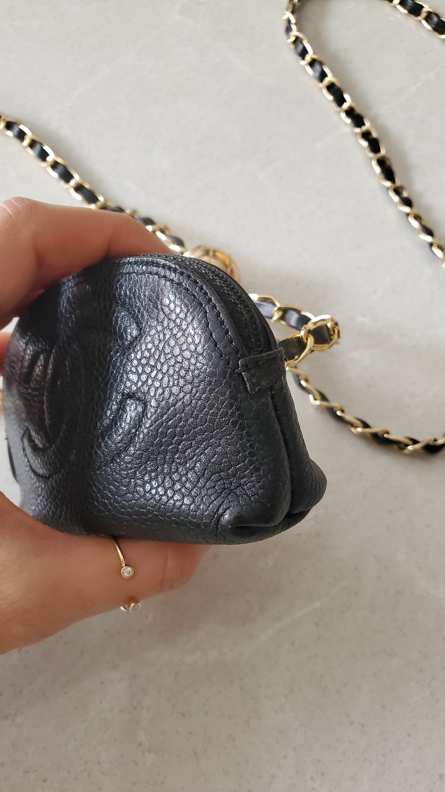 Authentic Vintage Chanel Upcycle Versatile Black Caviar Mini Pouch on Chain