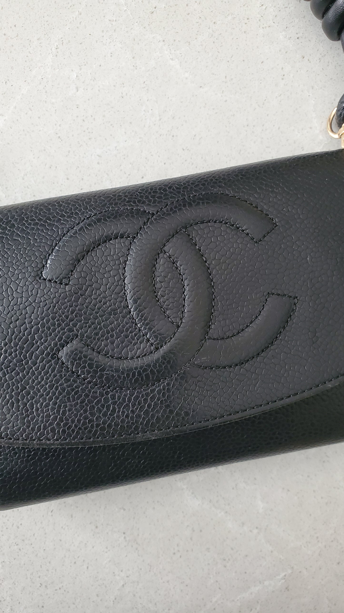 Authentic Chanel Upcycle Black Caviar Wallet on Chain & Strap