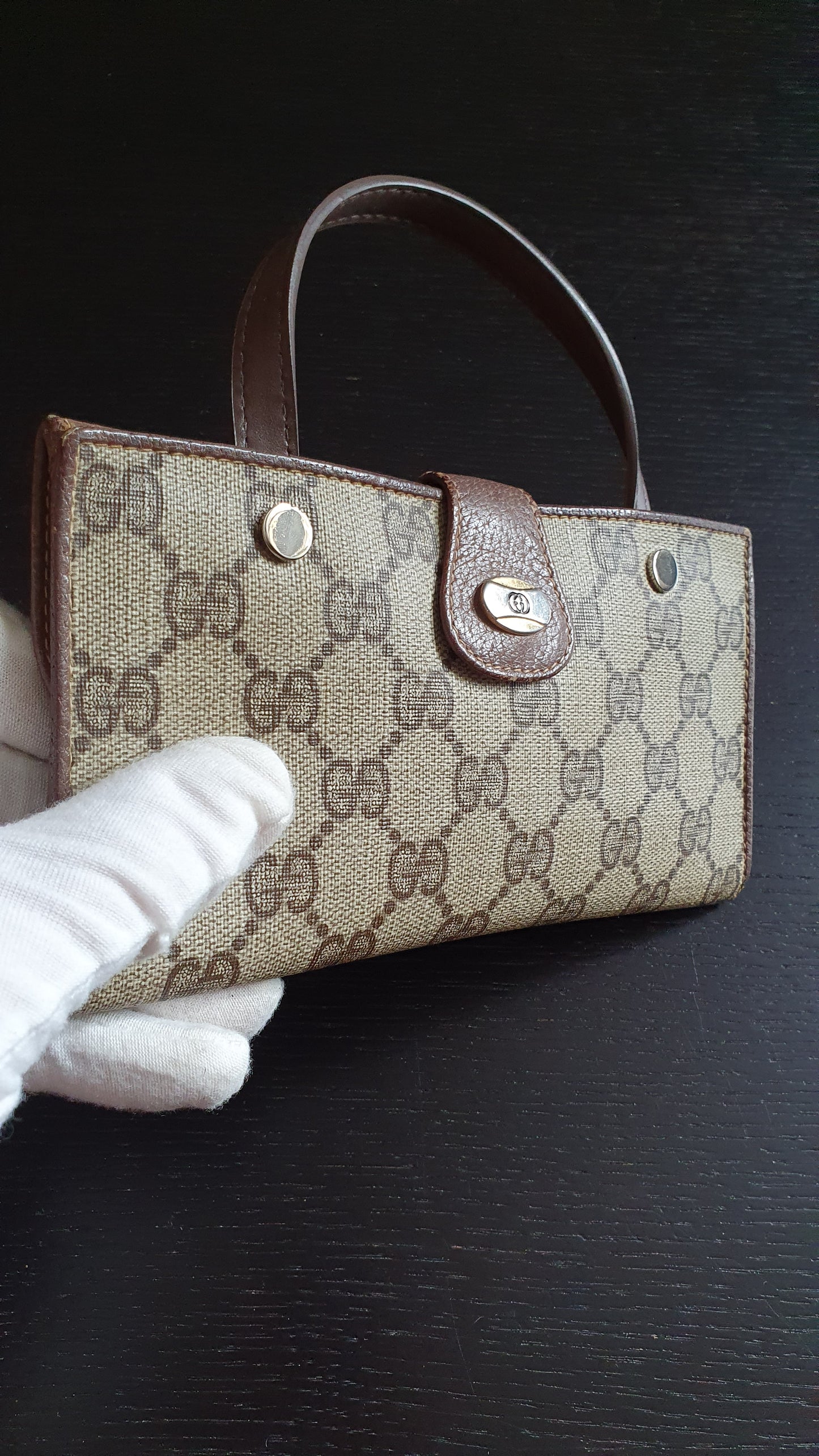 Authentic Vintage Gucci Upcycle Brown Wallet with Single Handle