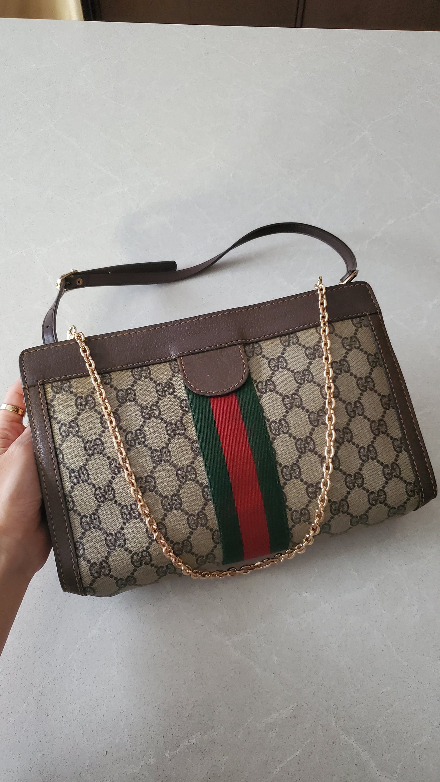 Authentic Vintage Gucci Upcycle Shoulder Purse (with velcro closing) on Chain & Strap